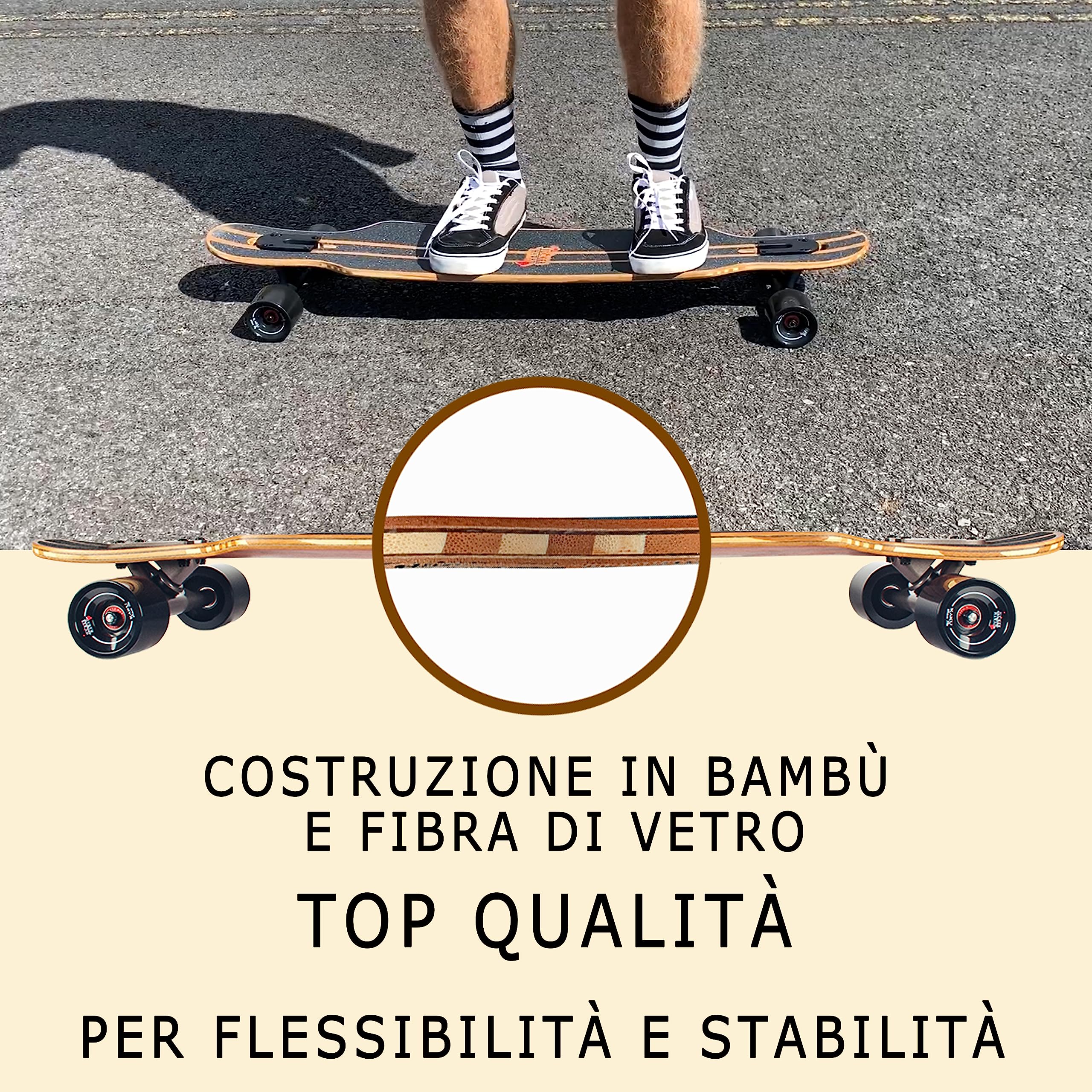 JUCKER HAWAII Longboard Skateboards - Freeride Cruiser Boards costruzione in fibra di vetro di bambù - per Principianti e Professionisti