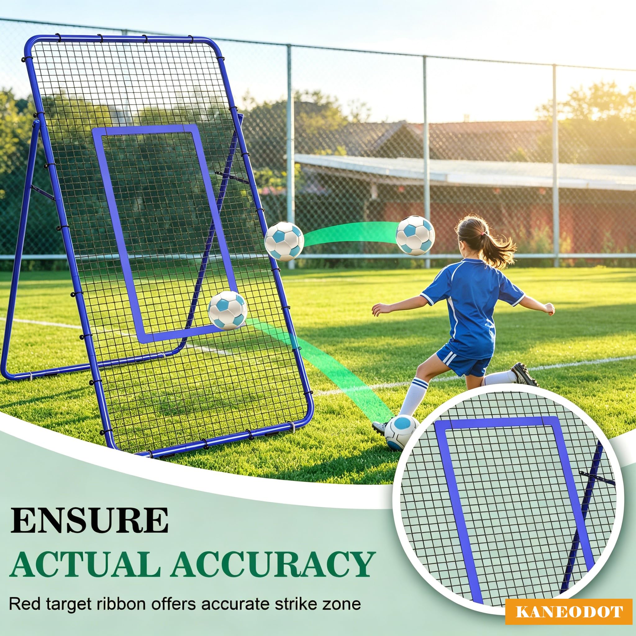 Volleyball Rebounder Netz, 2,2 x 1,2 m Fußball-Rebounder mit Ziel, Trainingsgerät verstellbarem Winkel & Trainingshütchen für Lacrosse Baseball Sportübungen drinnen und draußen