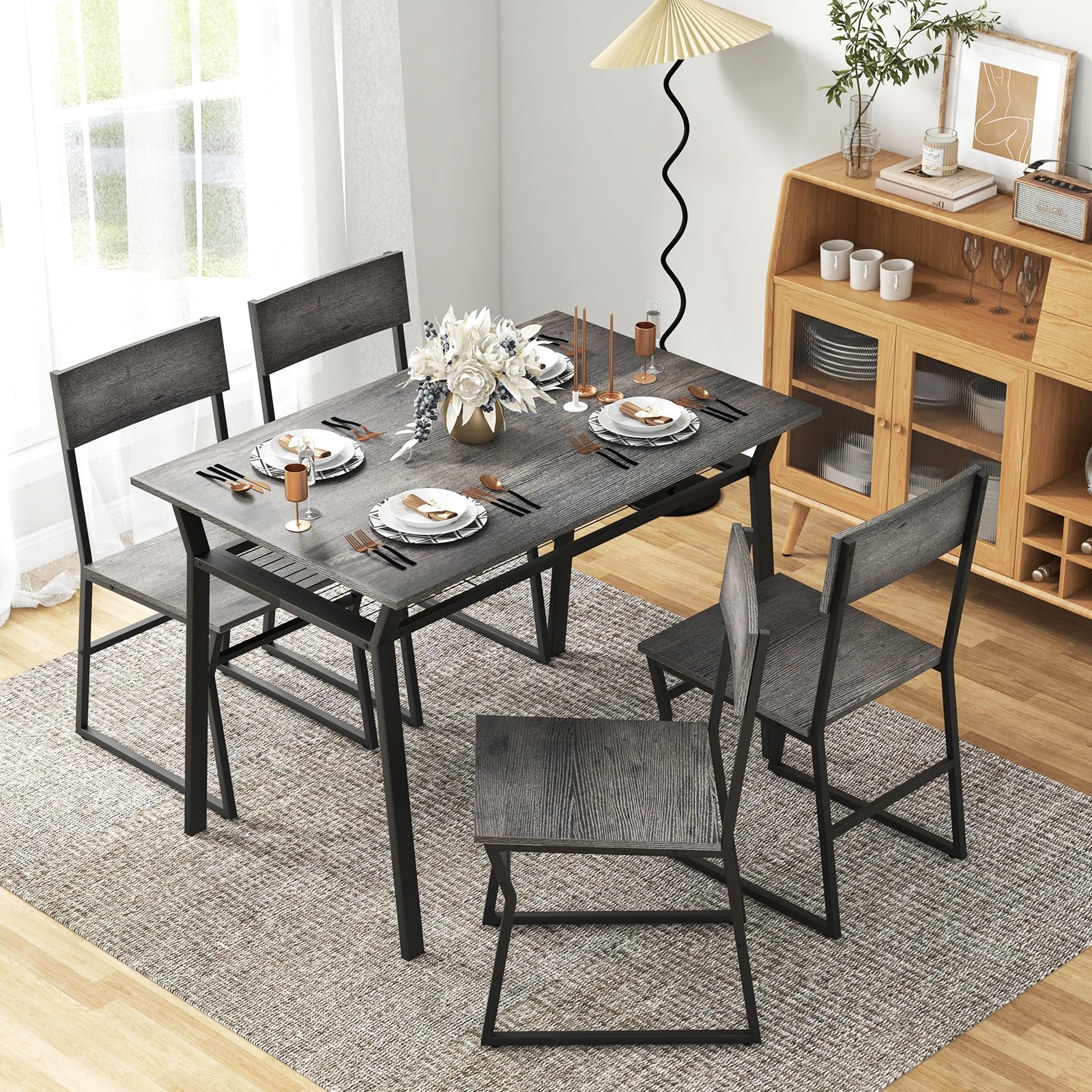 GIANTEX Mesa de comedor de cocina 110 x 70 cm, mesa de comedor industrial con marco de metal, mesa rectangular para 4 personas, comedor para comedor y cocina