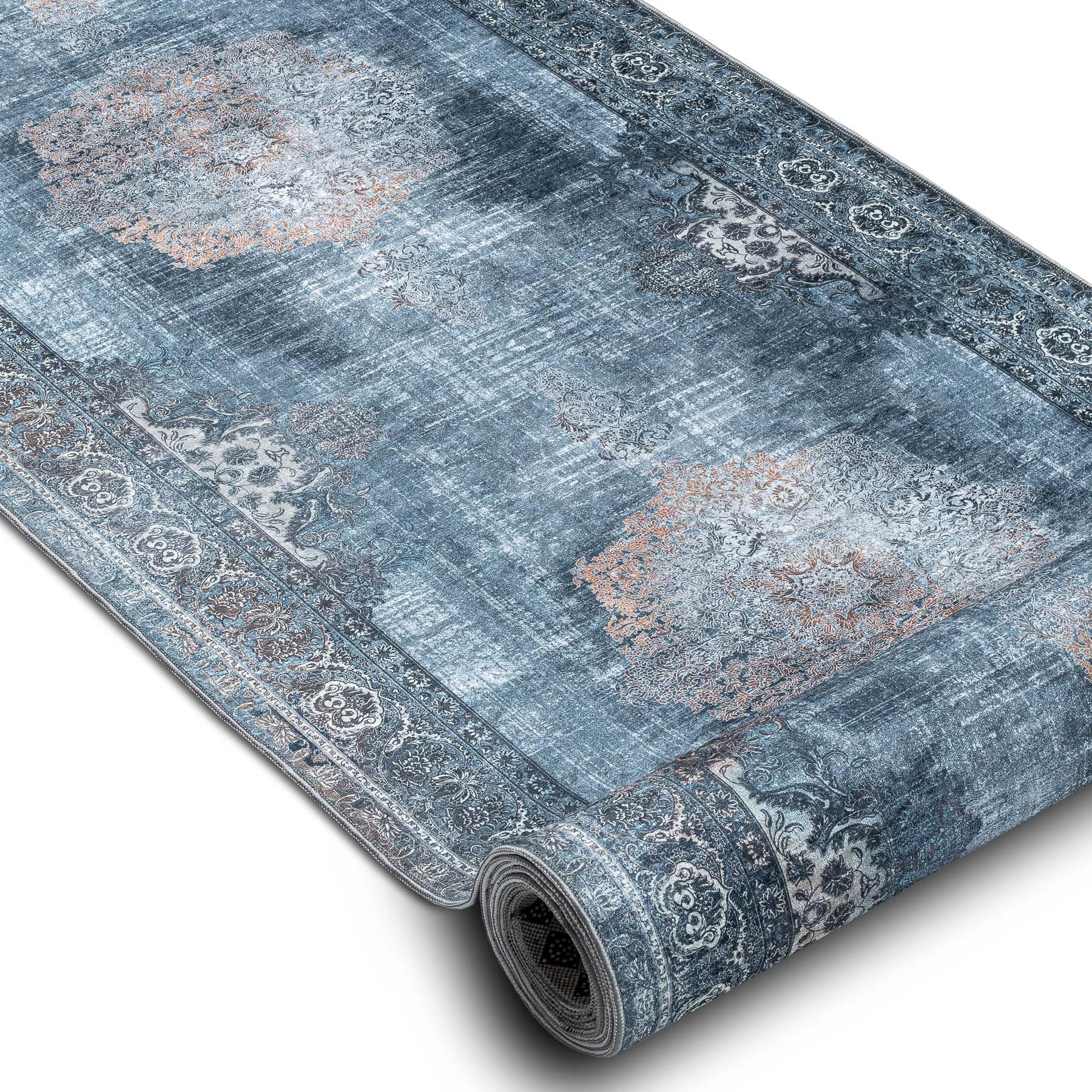 rugsx Antypoślizgowy chodnik lotosowy rozeta 47050 szary do prania 60 cm 60 x 510 cm szary