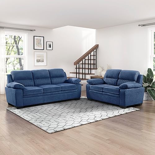Lexicon Jett Living Room Sofa Set, 2-Piece, Blue