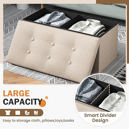 Miniatura 21 de Youdesure Otomana plegable con espacio de almacenamiento de 80 litros, de 30 pulgadas, que soporta hasta 350 libras con reposapiés acolchado, para