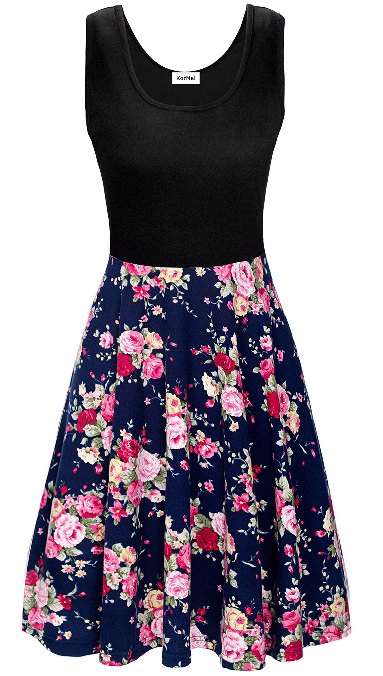 Kormei Damen Ärmelloses Beiläufiges Strandkleid Sommerkleid Tank Kleid Ausgestelltes Trägerkleid Knielang
