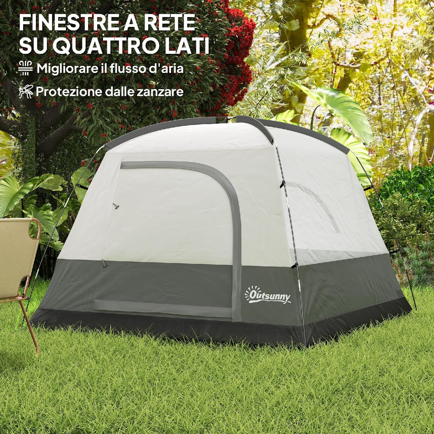Tenda Campeggio 3 Posti Impermeabile con Tasca Gancio per Lanterna e Borsa 2x2x1.35m Arancione