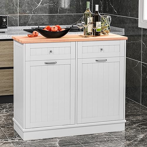 Miniatura 6 de Gabinete de basura de doble inclinación para reciclaje de 10 galones, para cocina, sala de estar, comedor, color blanco