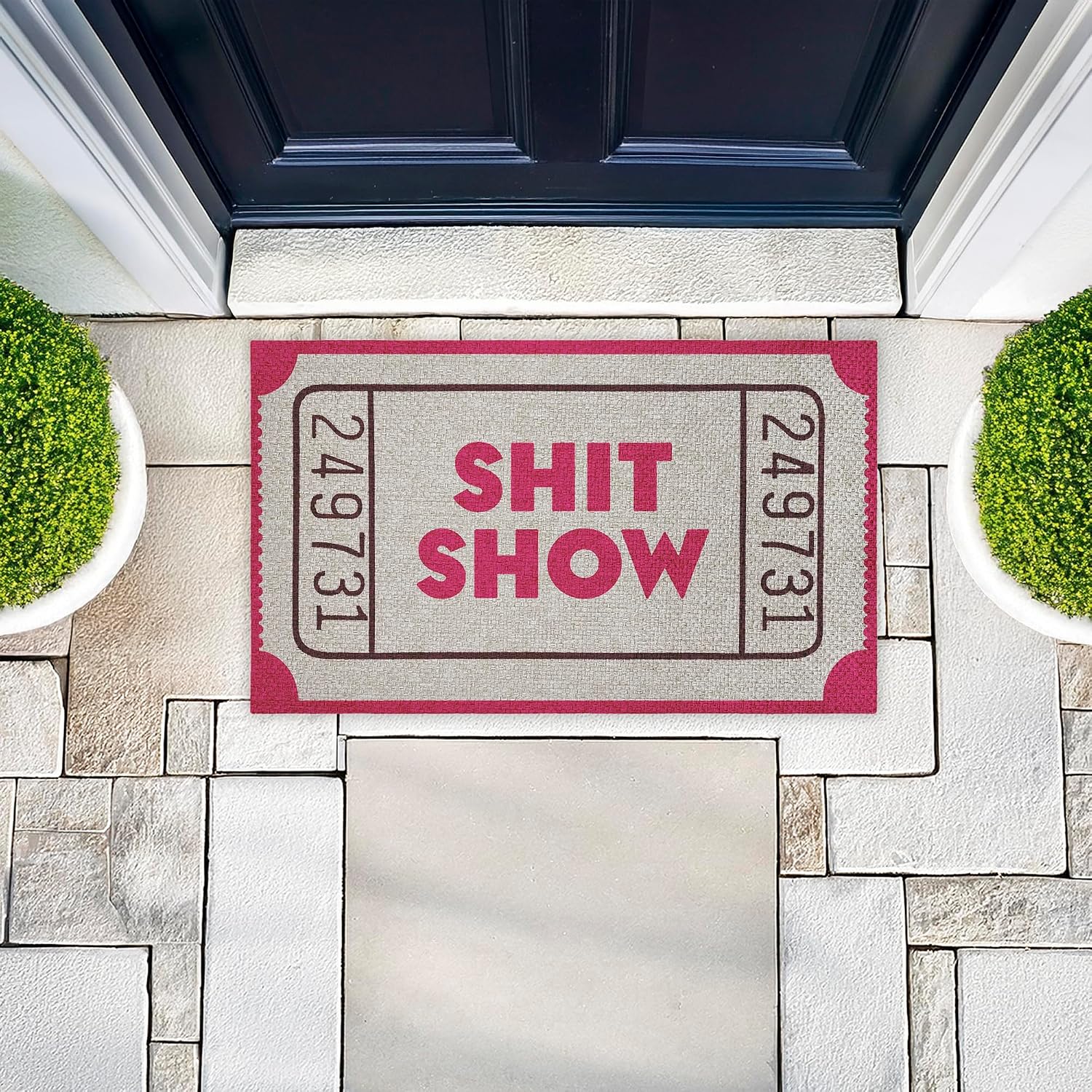 Stupell Industries Sh*t Show Ticket Stub Outdoor Door Mat, Durable Non-Slip Woven Natural Texture Mat with Recycled Rubber Backing, Weather-Resistant Funny Humor Entryway Design by Lil' Rue, 18"x30"