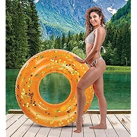 POZA Inflatable Pool Float Tube - Premium Sparkly Confetti Pool Float, Inflatable Tube Ring Pool Float for Kids, Adults, Heavy Duty Pool Ring Party Float for Beach, Lake - 36 Inch, Orange Gold