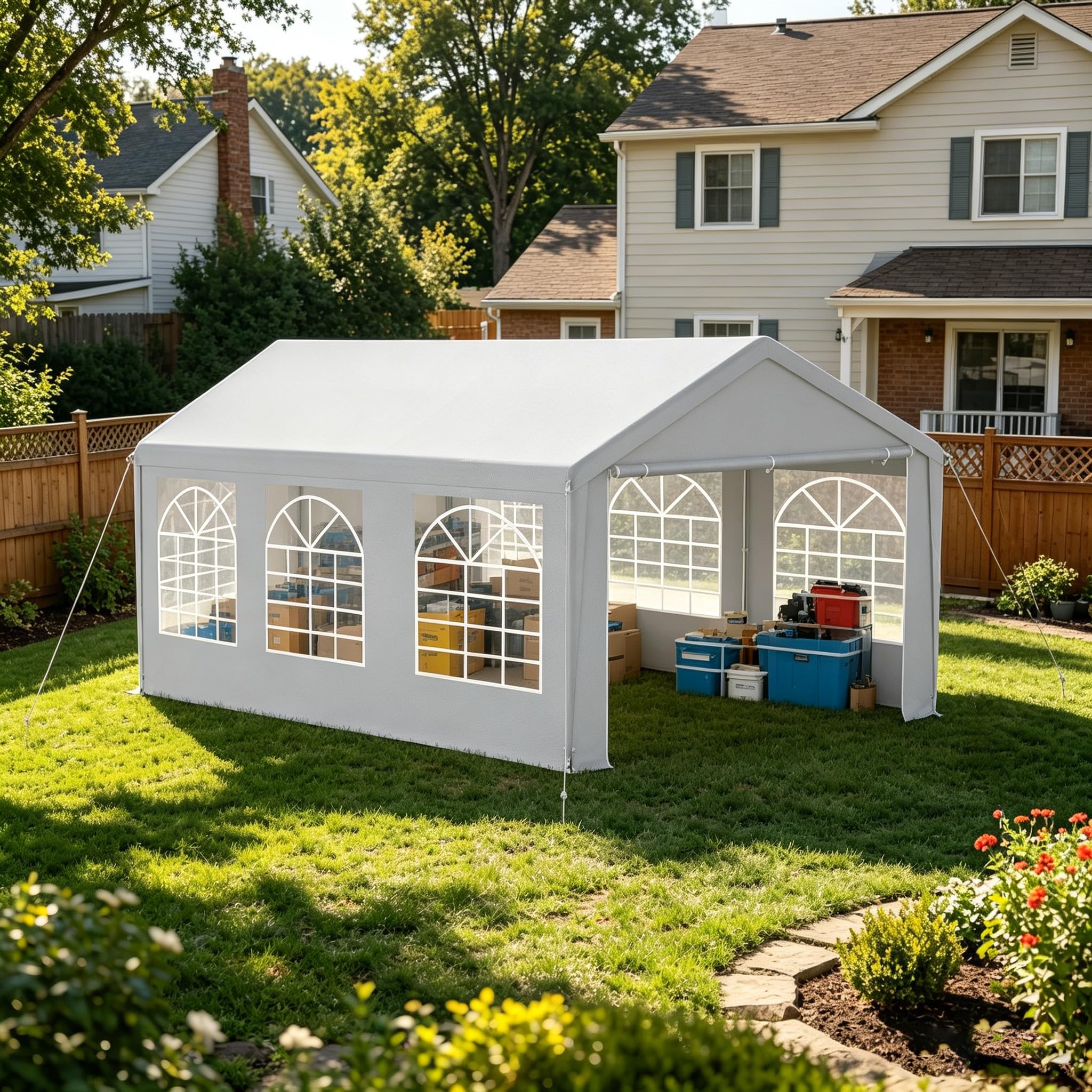YARDIN 3X6 M Garden Gazebo Marquee with Sides, Heavy Duty Galvanised Steel, Waterproof and UV-Resistant, Quick Assembly, 4 Removable Sidewalls with Windows, Party Tent for Wedding, Festival,Grey