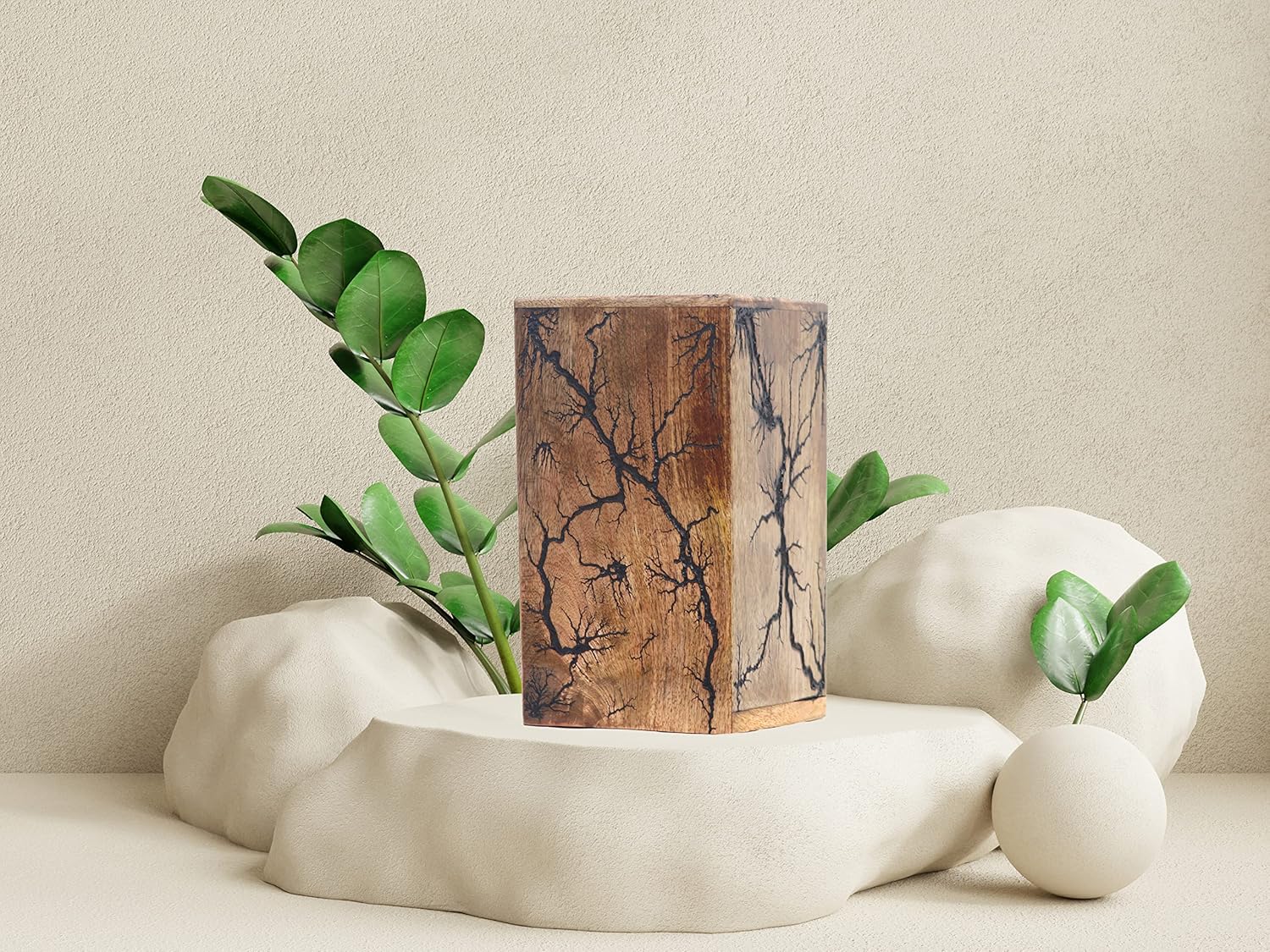 Wooden Urn Box Funeral Cremation Urns for Human Ashes Adult Large - Burial Urns for Columbarium - Fractal Burn Wooden Urn Box - Cremation Urns for Adult Ashes up to 172lbs (9.5" x 5.5" x 5.5")