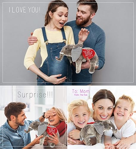 Miniatura 4 de DolliBu I Love You Baby - Elefante gris de peluche con corazón rojo y nombre personalizado para San Valentín, aniversario, cita romántica, regalo,