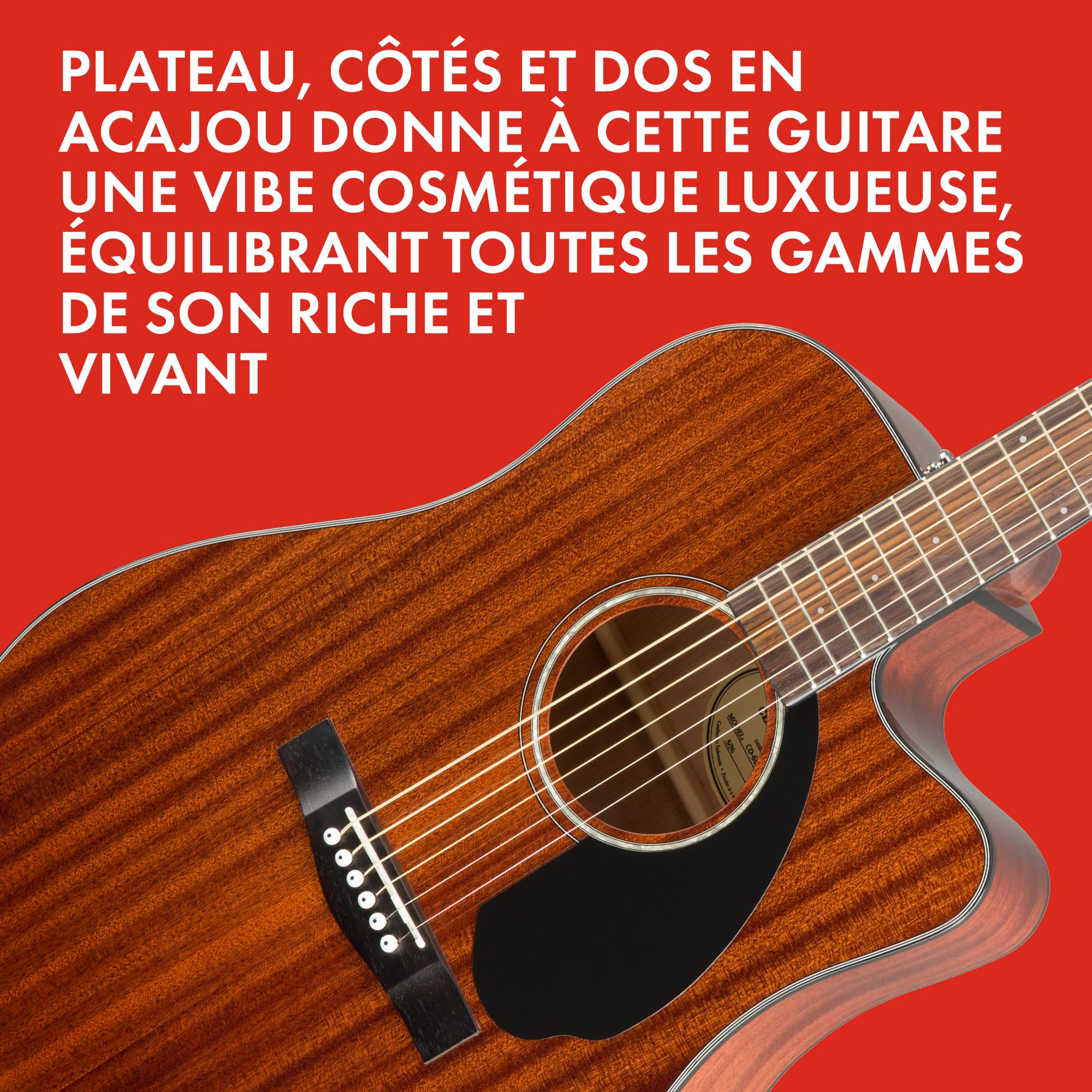 Fender CD-60SCE Dreadnought Guitare Acoustique Electro, Tout Acajou, Inclus des Cours Virtuels Gratuits sur Fender Play