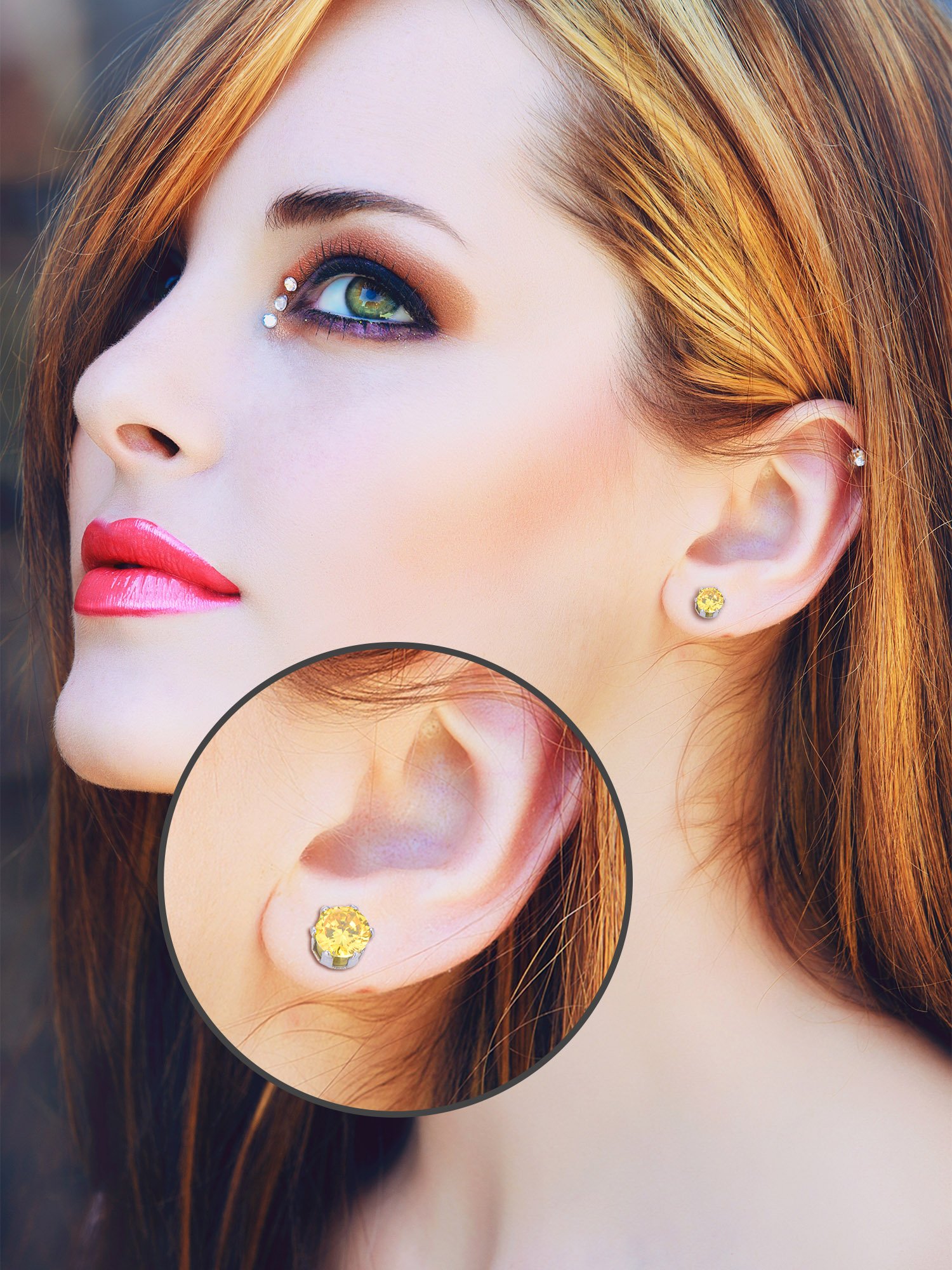 12 Pairs Stud Earrings Stainless Steel Ear Studs Round Cubic Zircon