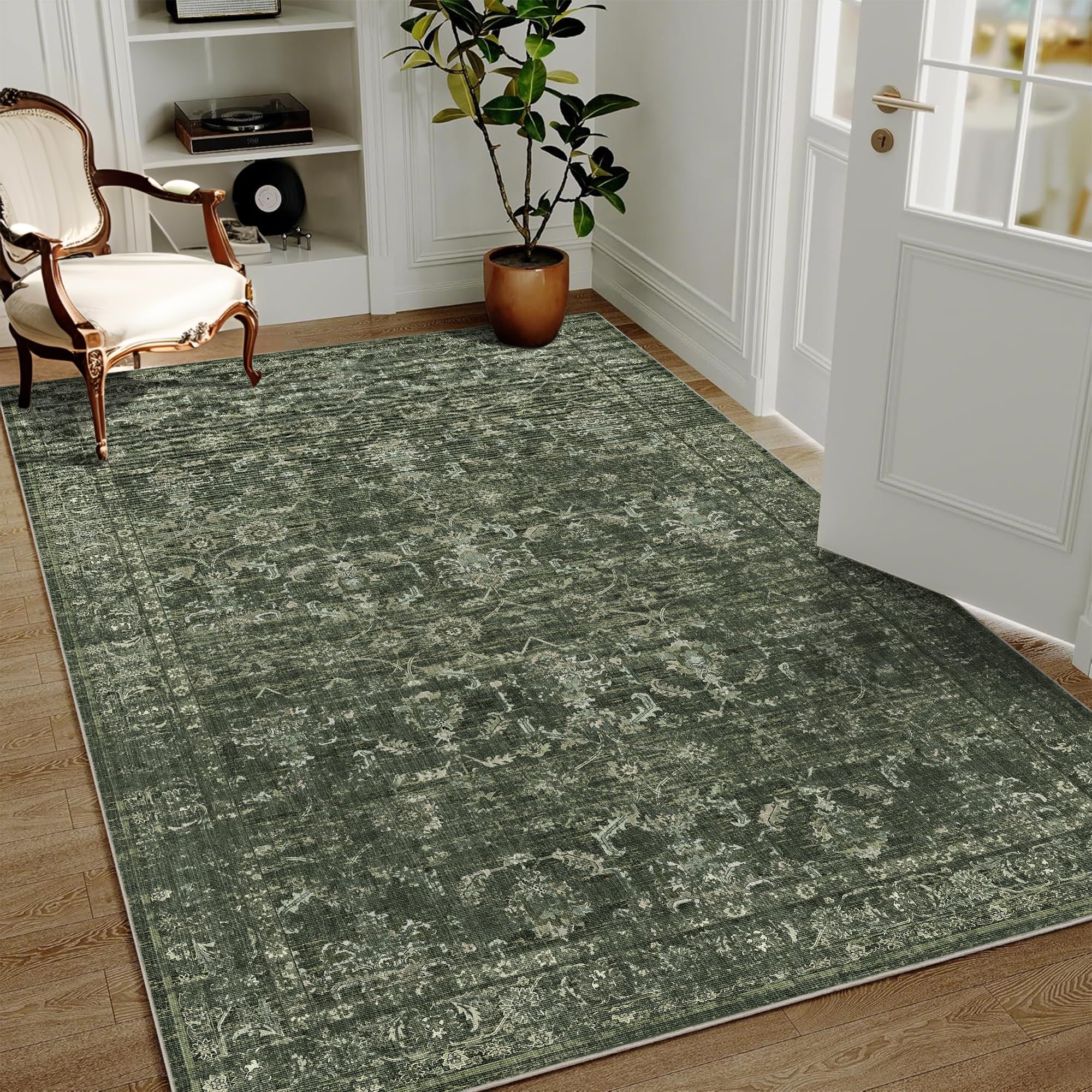 DUIDY Green 4x6 Vintage Boho Rug