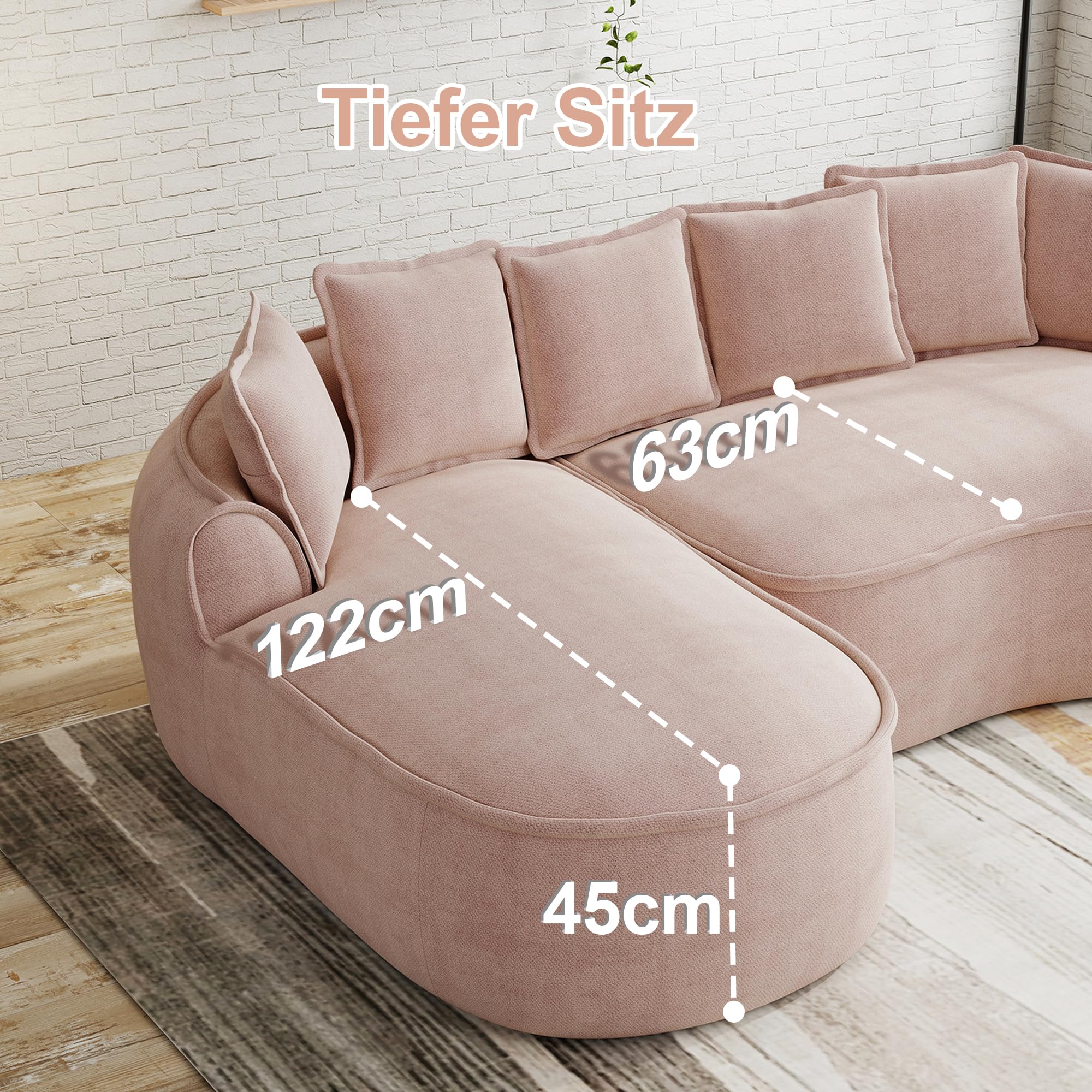 Muskel Sofá esquinero modular de chenilla de 2 plazas sin marco, sofá esquinero modular con asiento extra profundo, reposabrazos anchos, incluye cojines, color rosa