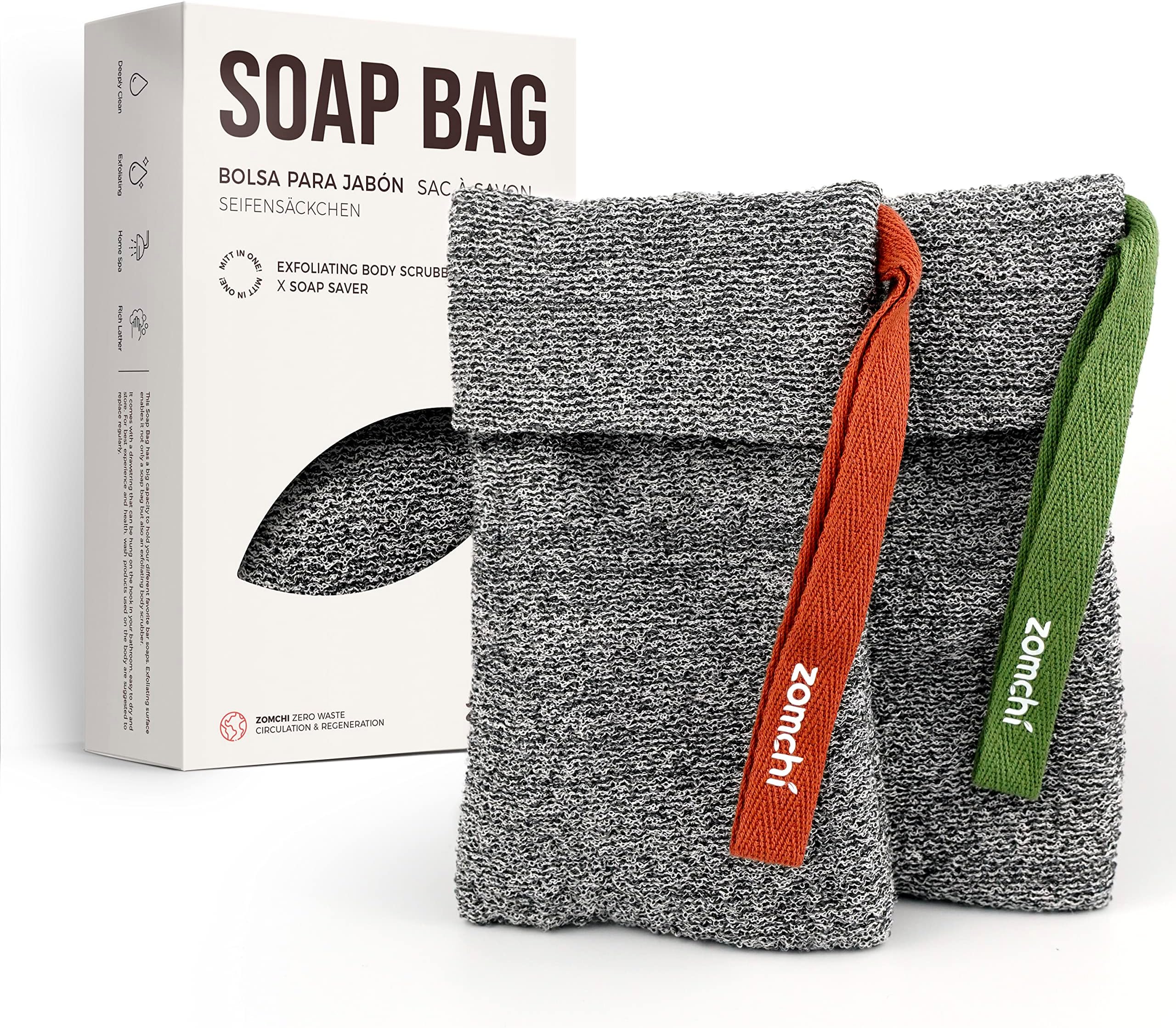 ZOMCHI 2 Pieces Exfoliating Soap Bags, Soap Savers for Bar Soap, Soap Bar Pouch for Deep Exfoliation, Foaming Soap Sock for Shower