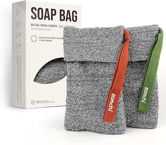 ZOMCHI 2 Pieces Soap Pouch and Soap Saver Pocket for Use in Shower, Premium Body Scrubber Shower Sponge, Exfoliating Soap ...