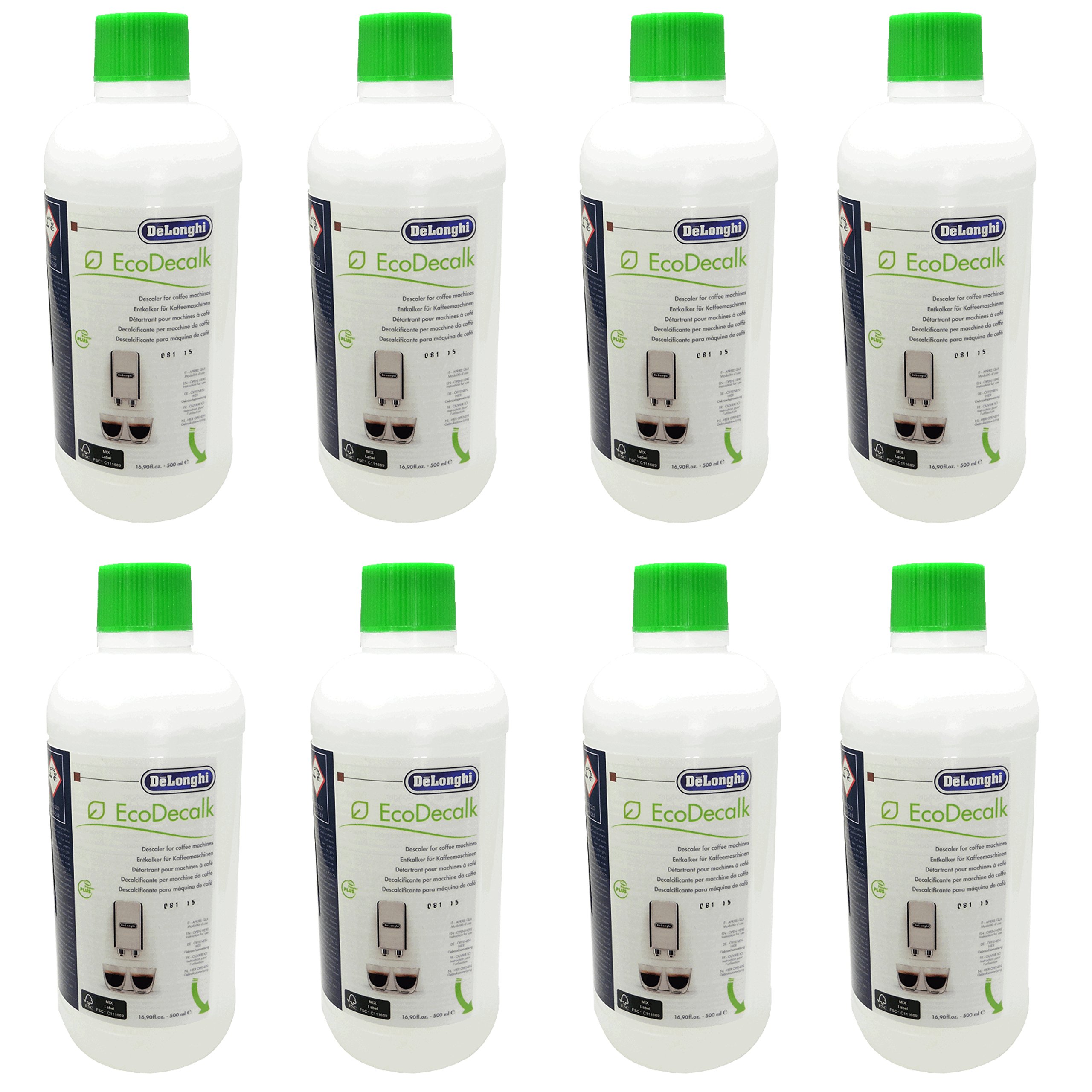 8er Pack DeLonghi Entkalker EcoDecalk für Kaffevollautomaten DLSC500 / 8004399329492 - 500ml