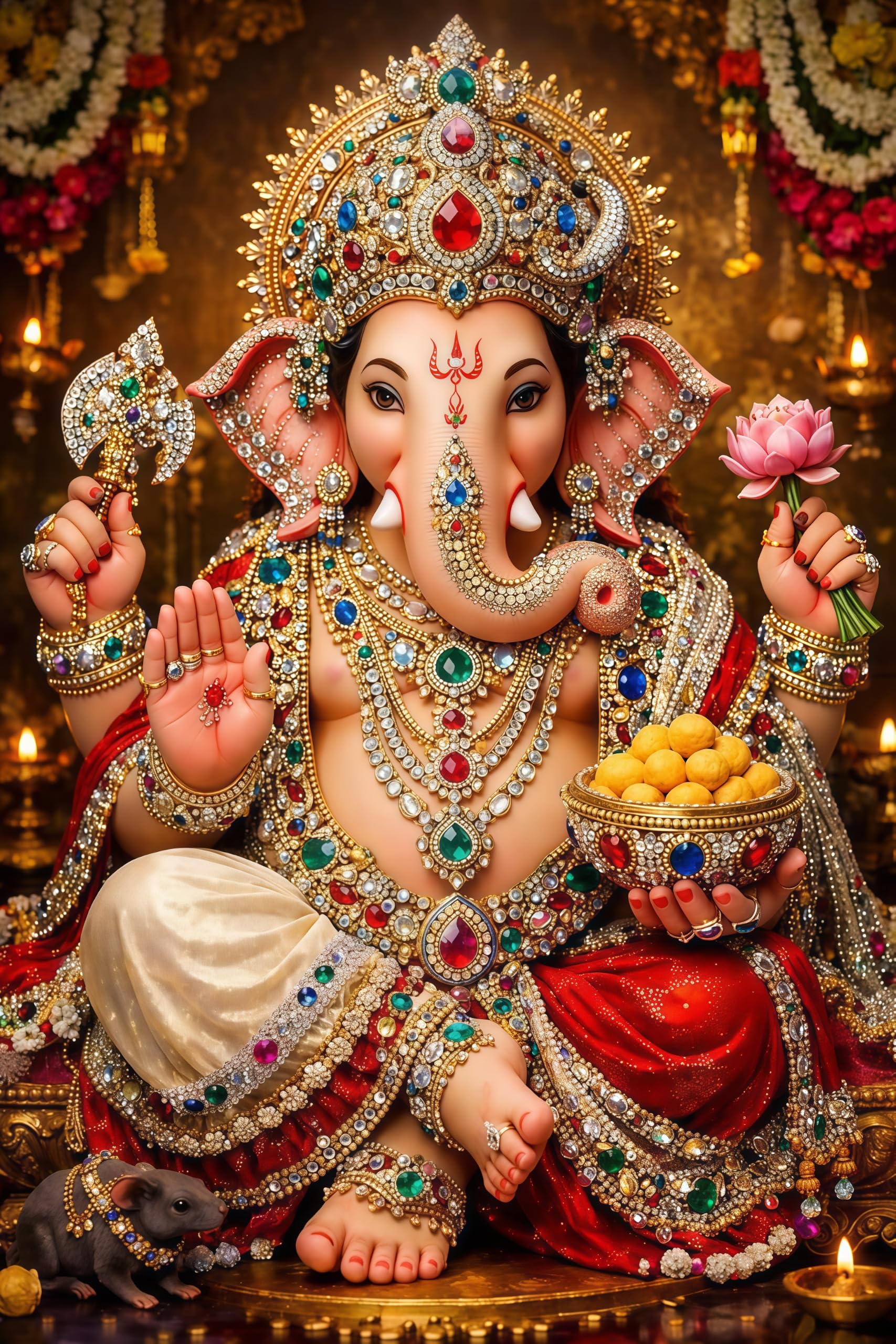 Lord Ganesha Wall Poster, Premium Hindu God Art Print, Ganpati Bappa Decorative Print for Home, Office & Temple, 12x18 Inch