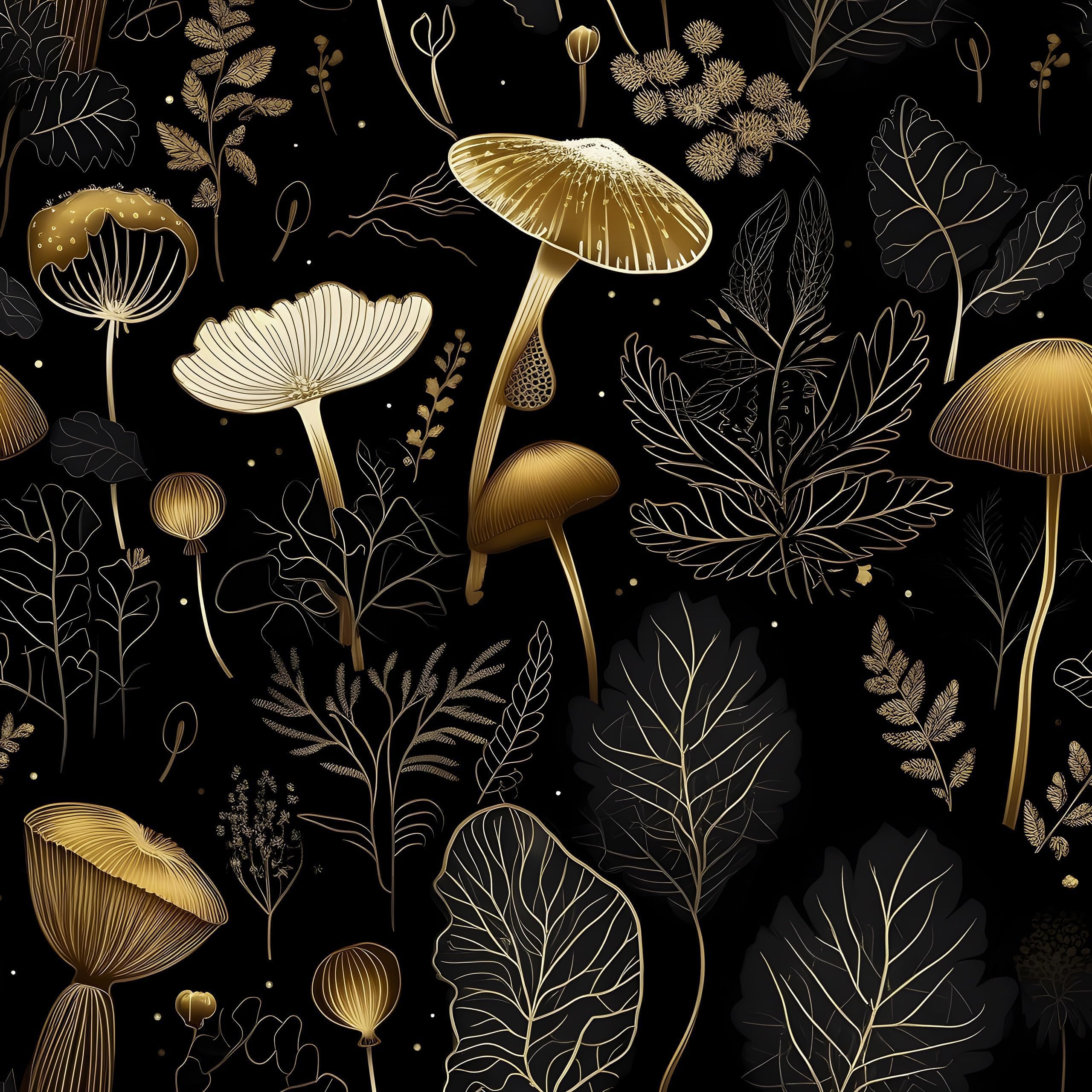 Laatse Black Gold Wallpaper Mushroom