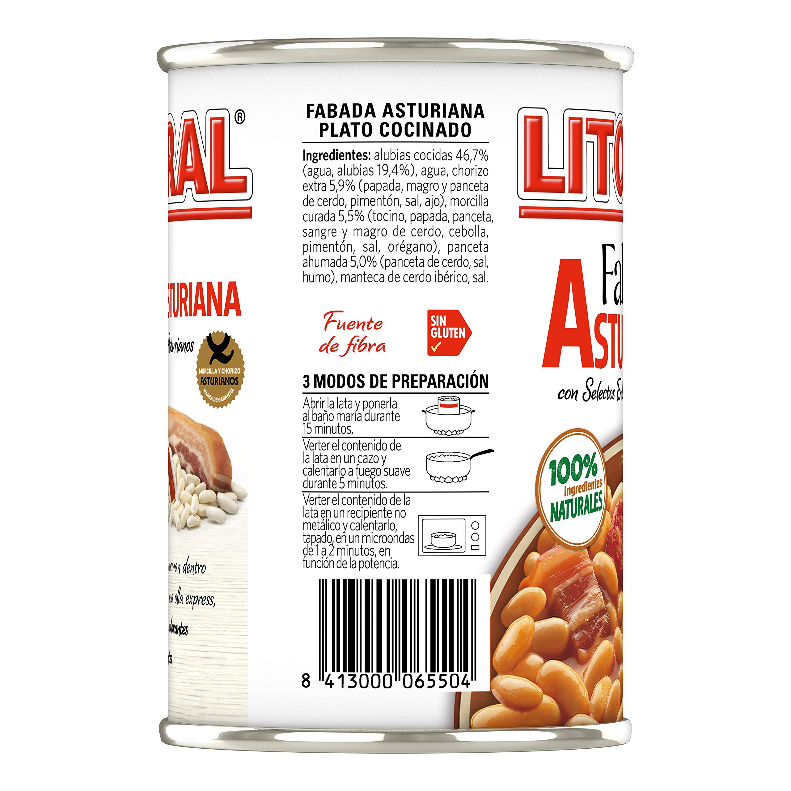 LITORAL Fabada Asturiana Plato Preparado Sin Gluten Pack 6x420 g