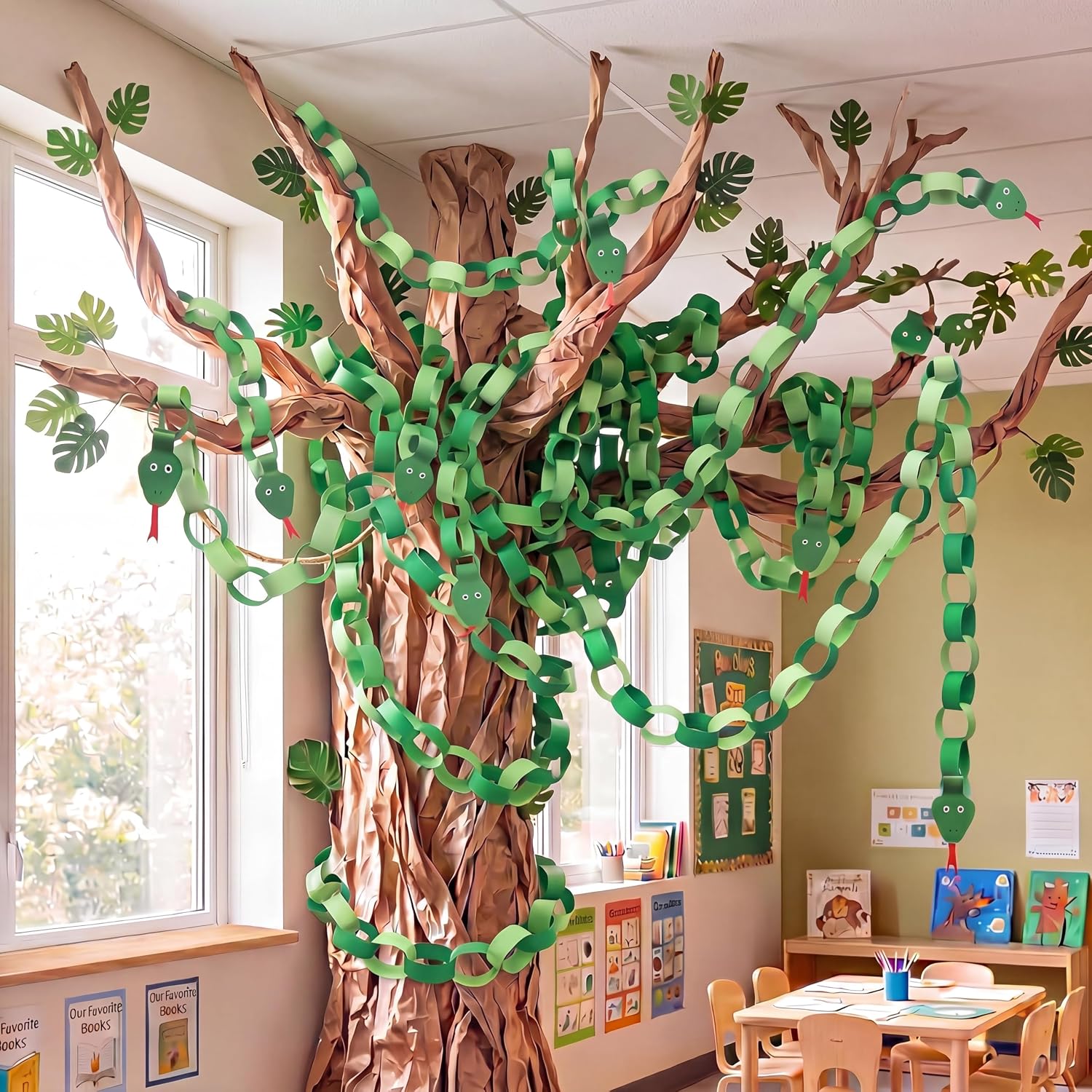 Roowest 600 Sheets Snake Paper Chain DIY Crafts for Rainforest Jungle Theme 2026 Vbs Classroom Decorations Green Snake Garland Kits for Jungle Birthday Party Decor Home Supplies with Tape