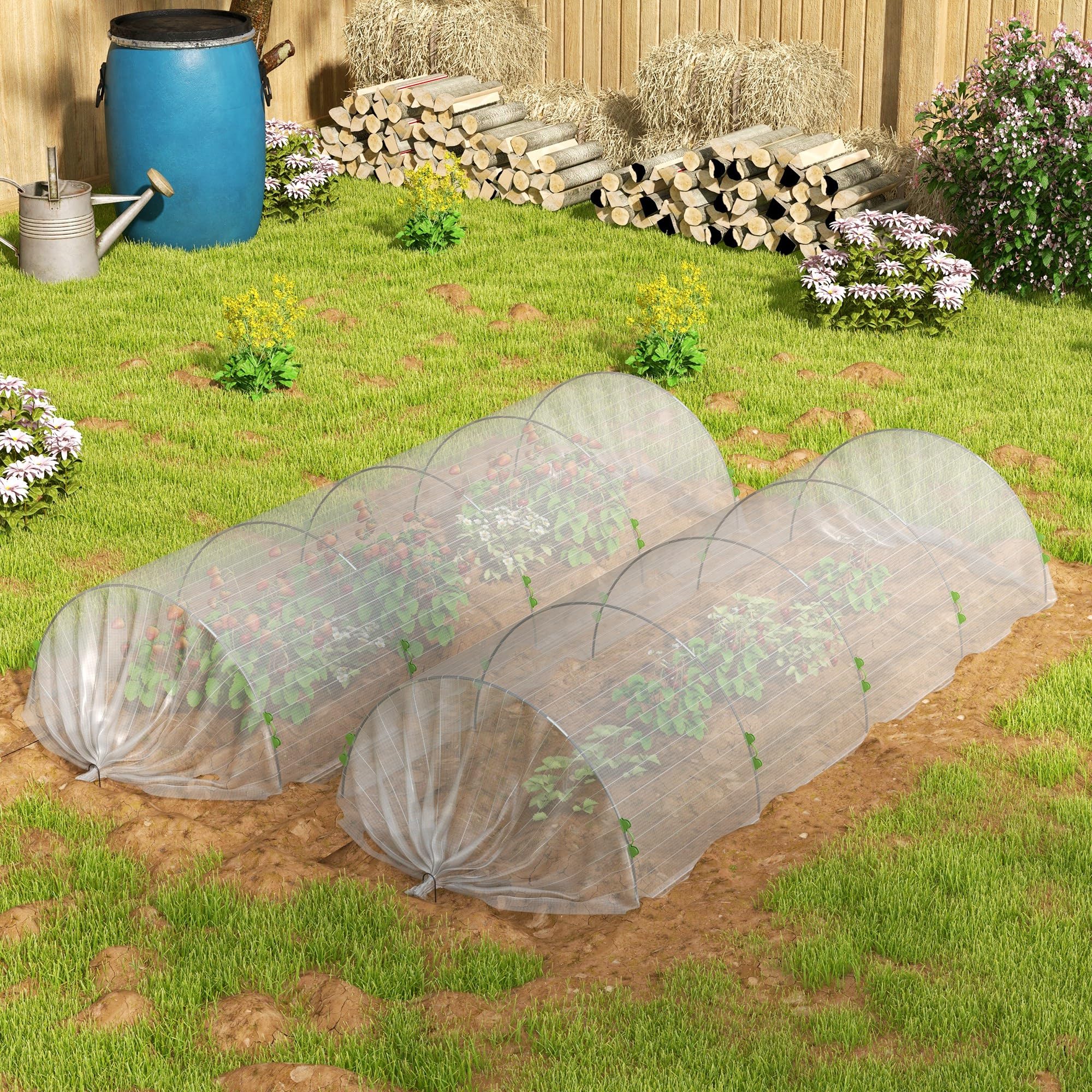 Outsunny Cerchi da Giardino per Serra, Archi per Serra Tunnel Orto con Copertura a Rete, Archetti Flessibili e Clip di Fissaggio, 200x80x41 cm, Bianco