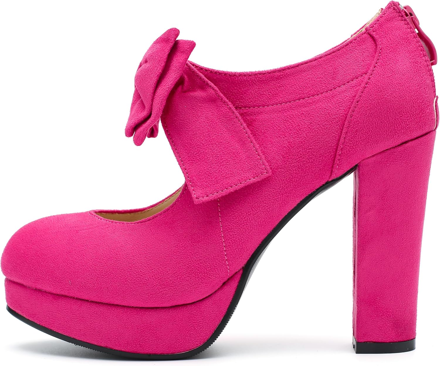 fereshte Women's Platform Mary Jane Pumps with Bow, High Block Heel, Closed Toe, Zip Closure - Image 4