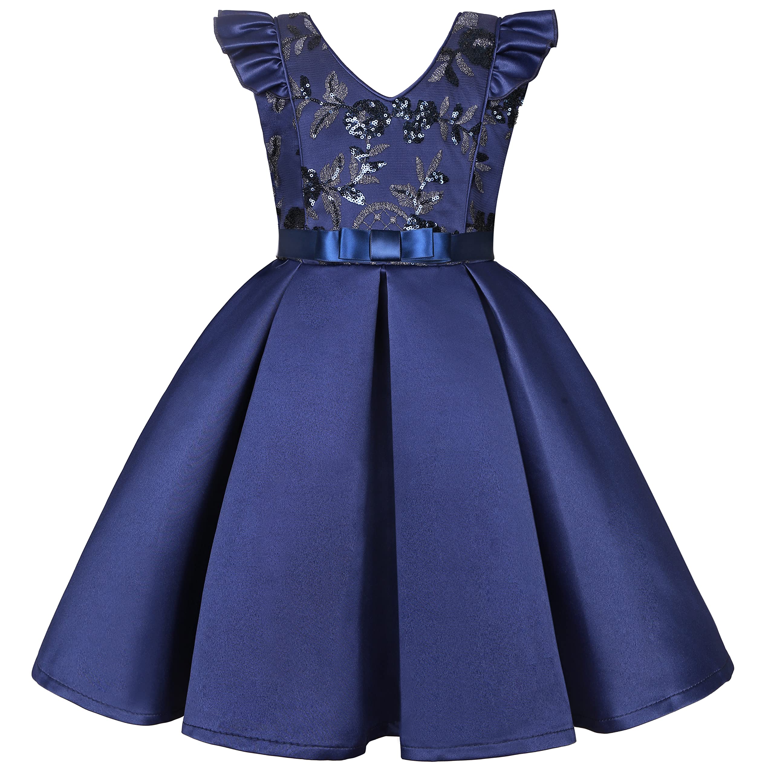 Photo 1 of BUNNY LULU Knee-Length Girls Dress Bridesmaid Wedding Princess Children's Bow Birthday Ball Party Show Evening Lavender (11-12 Years, Navy)
