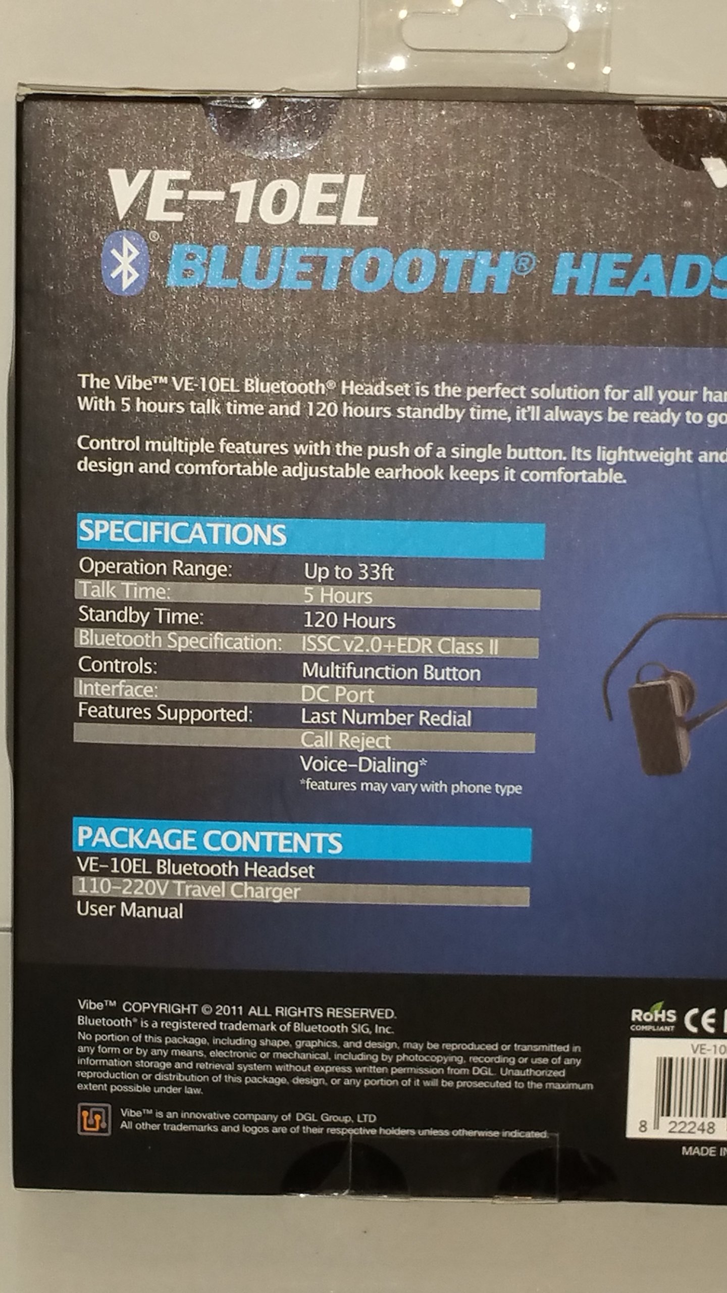 VIBE VE-10EL BLUETOOTH HEADSET - BLACK