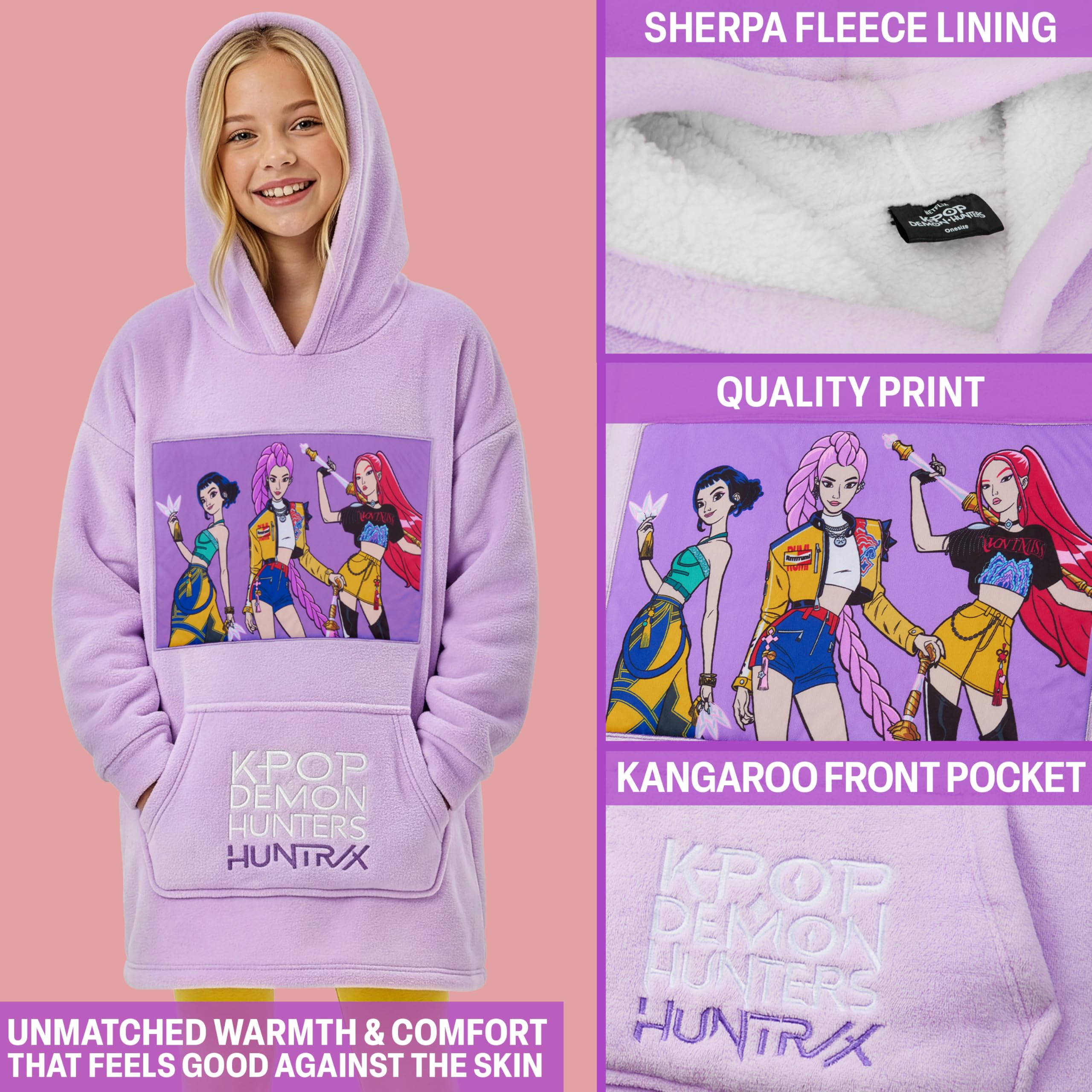 KPop Demon Hunters Oficial Huntrix Sudadera Manta con Capucha para Niñas, Hoodie Oversize con Bolsillo