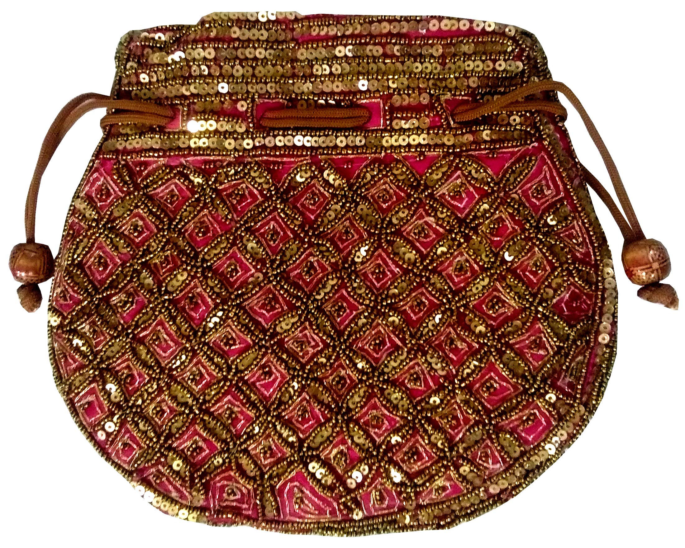 Purpledip Womens Potli Bag (Clutch, Drawstring Purse): Intricate Gold Thread & Sequin Embroidery Satchel, Pink (11804) (B07QCBD1W7) Amazon Price History, Amazon Price Tracker