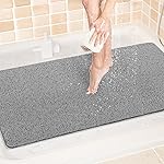 LuxStep Shower Mat Bathtub Mat,40x24 inch, Non-Slip Bath Mat with Drain, Quick Drying PVC Loofah Bathmat for Tub,Shower,Bathroom,Grey