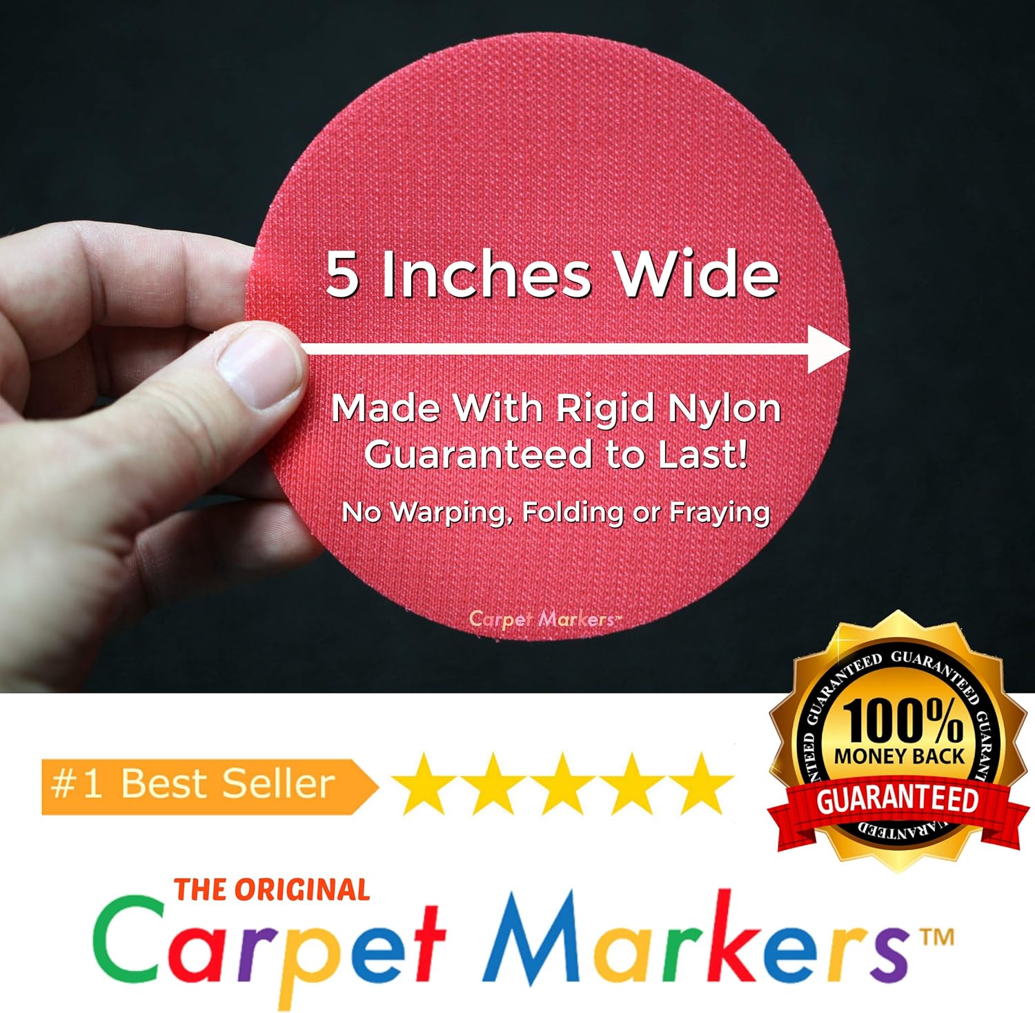 The Original Carpet Markers by Abaco Brands | 30 Pack of 5" Circles in 5 Colors w/Free Permanent Marker | OKEO-TEK Certified Child Safe | Rigid Industrial Grade Nylon | sit dots Spots Classroom Kids : Office Products