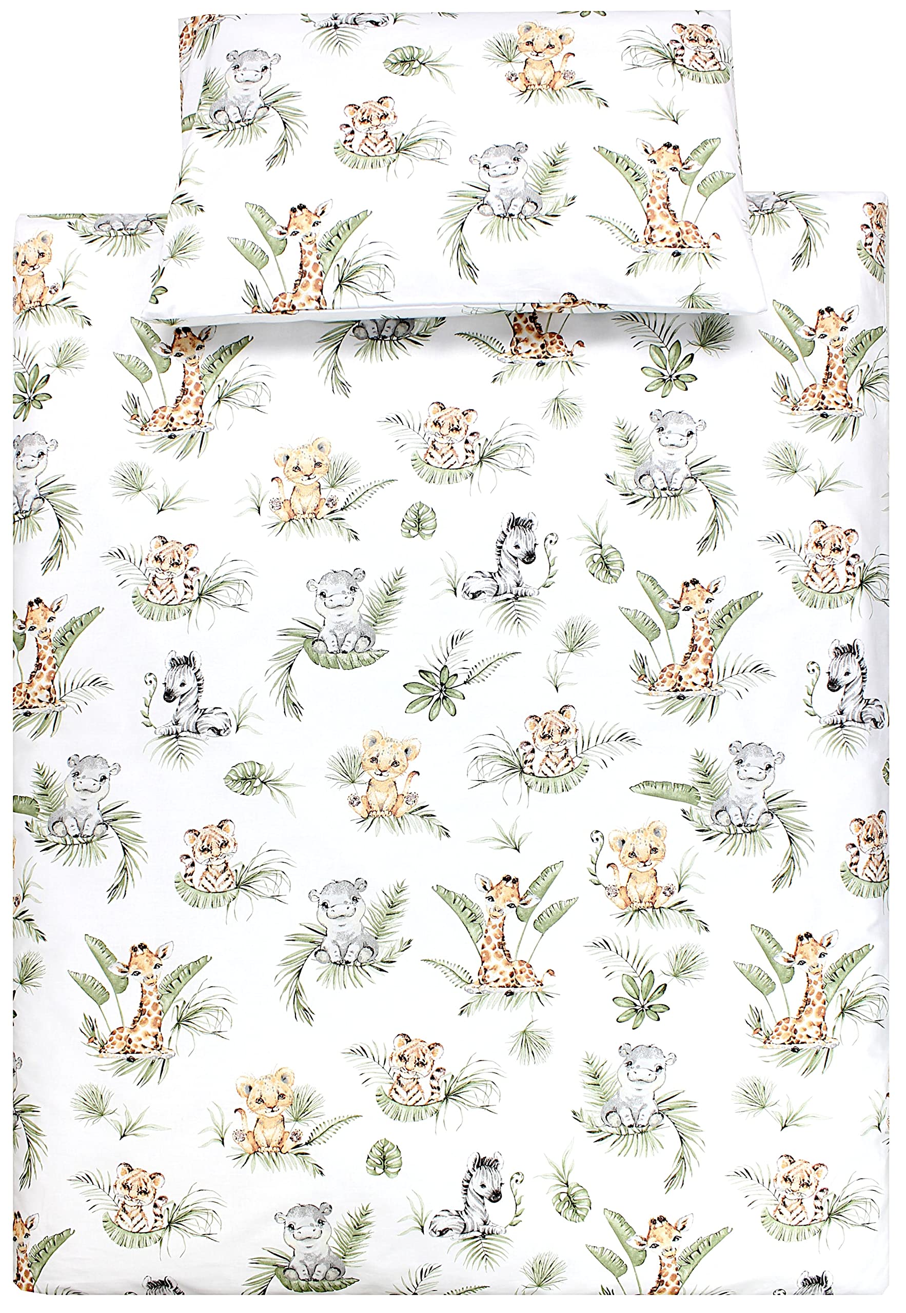 TupTam children's bedding set baby bedding duvet cover 100 x 135 120 x 90 pillowcase 40 x 60 boys girls 2-piece, Safari/Lion/Brown/Leaves/Green, 135x100 cm