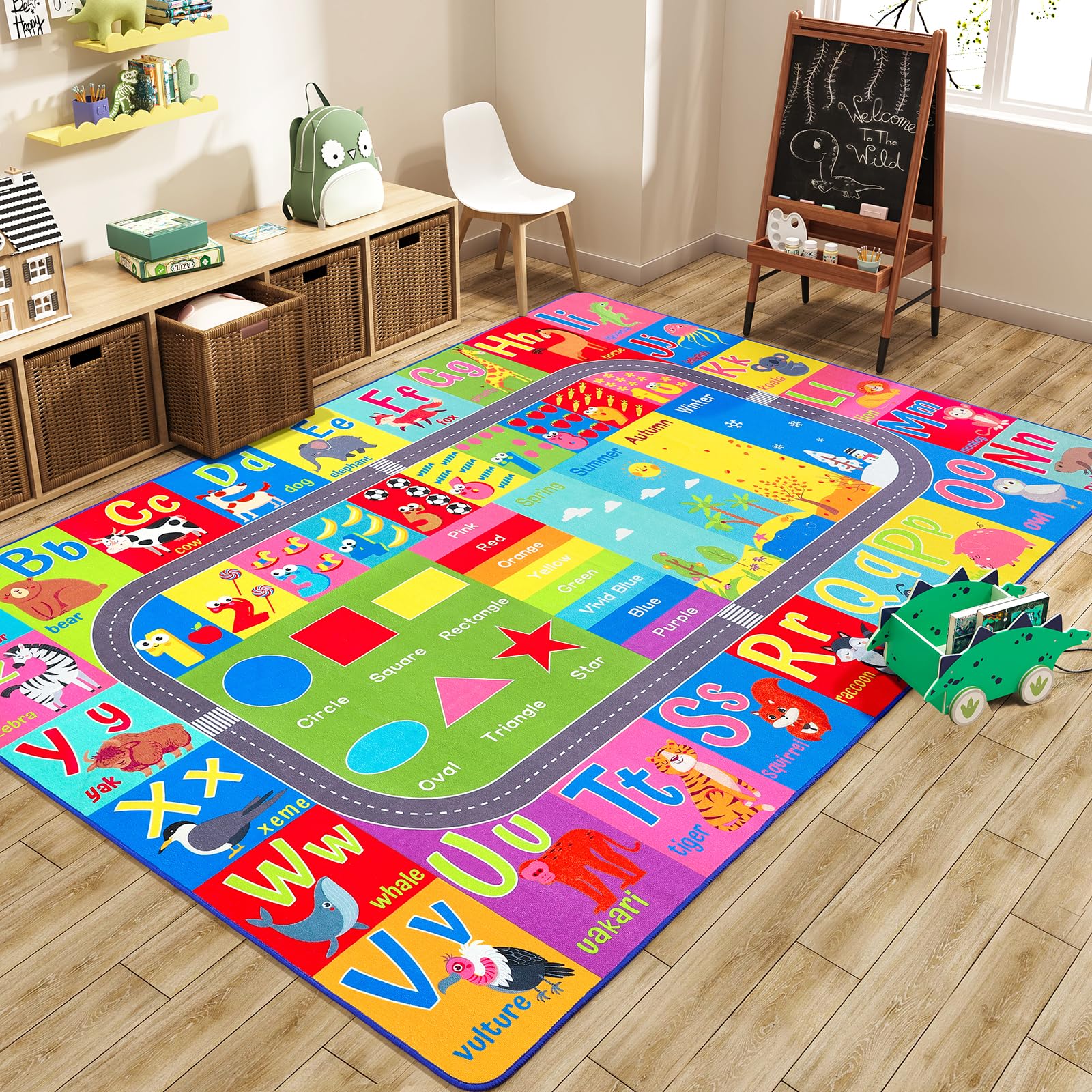 HOMORE Kids Rug, Children Educational Rugs for Bedroom Kids Collection ABC Rug for Learning Alphabet, Numbers, Colors, Season and Animal Words, Play