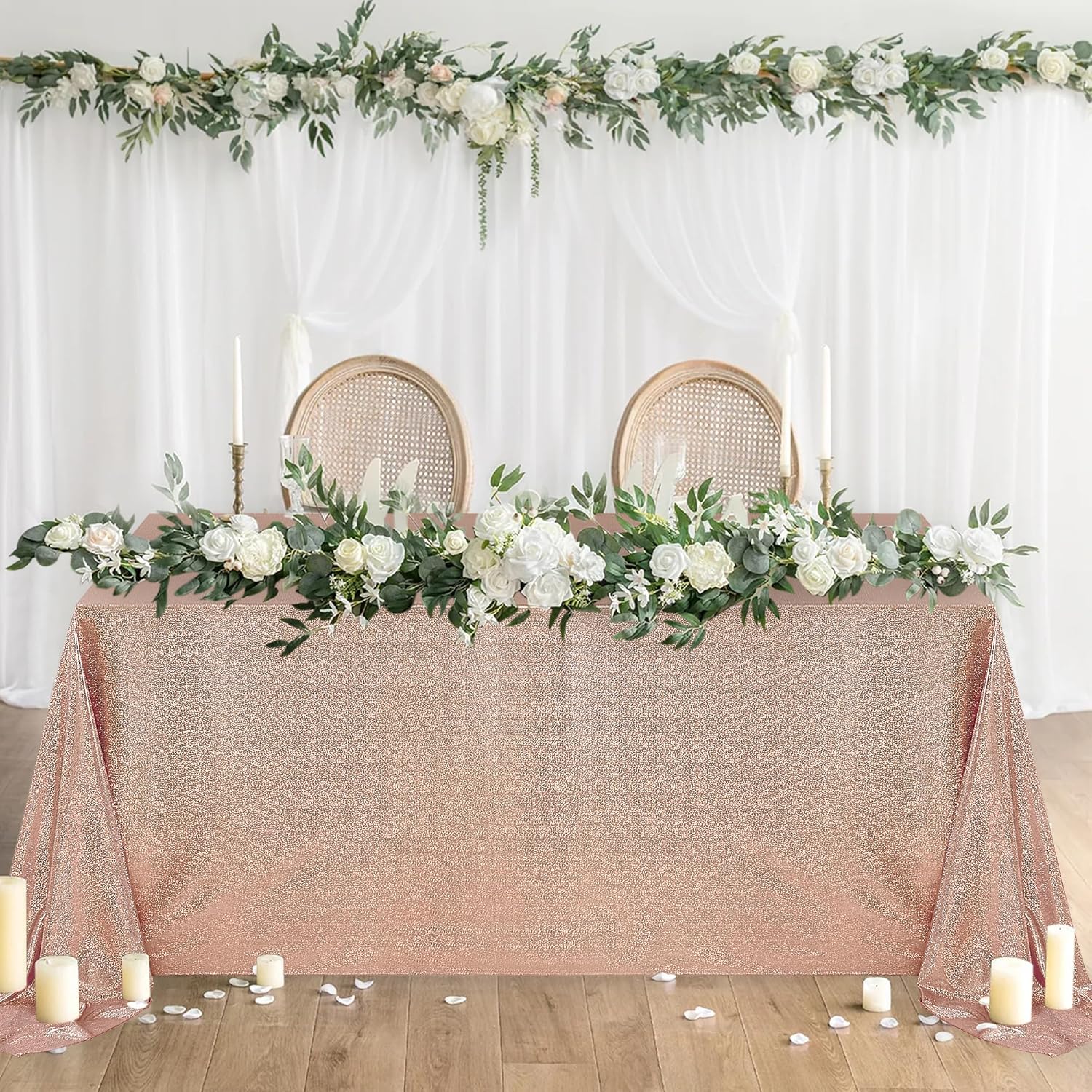Fitable Rose Gold Sequin Tablecloth for Parties - 6 Pack, 60x120 Inch - Sparkle Glitter Rectangle Tablecloth for 8 Foot Tables, Party Table Overlays for Wedding Baby Shower Photography