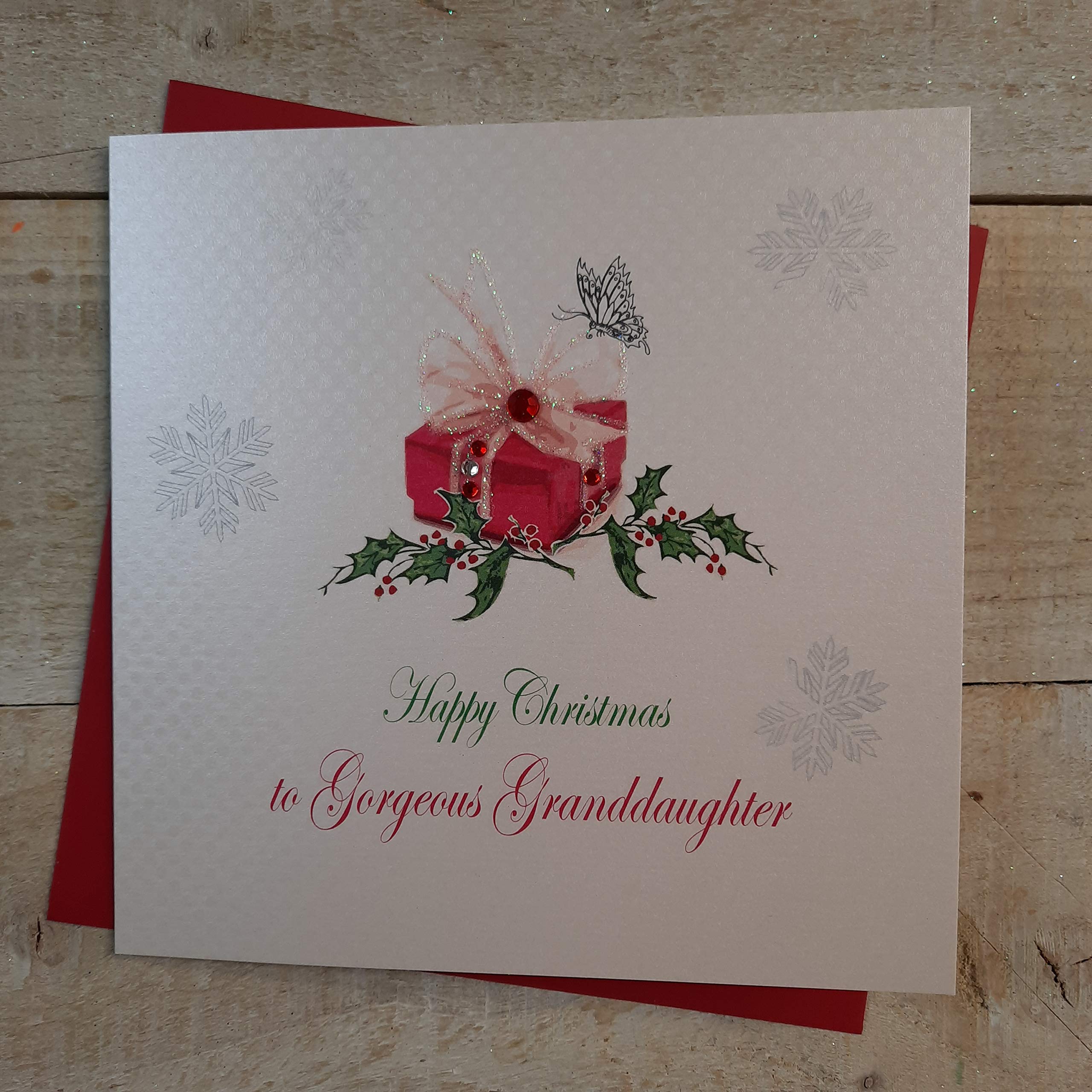 White Cotton Cards X99 Happy Christmas Gorgeous Granddaughter Handmade Christmas Card,