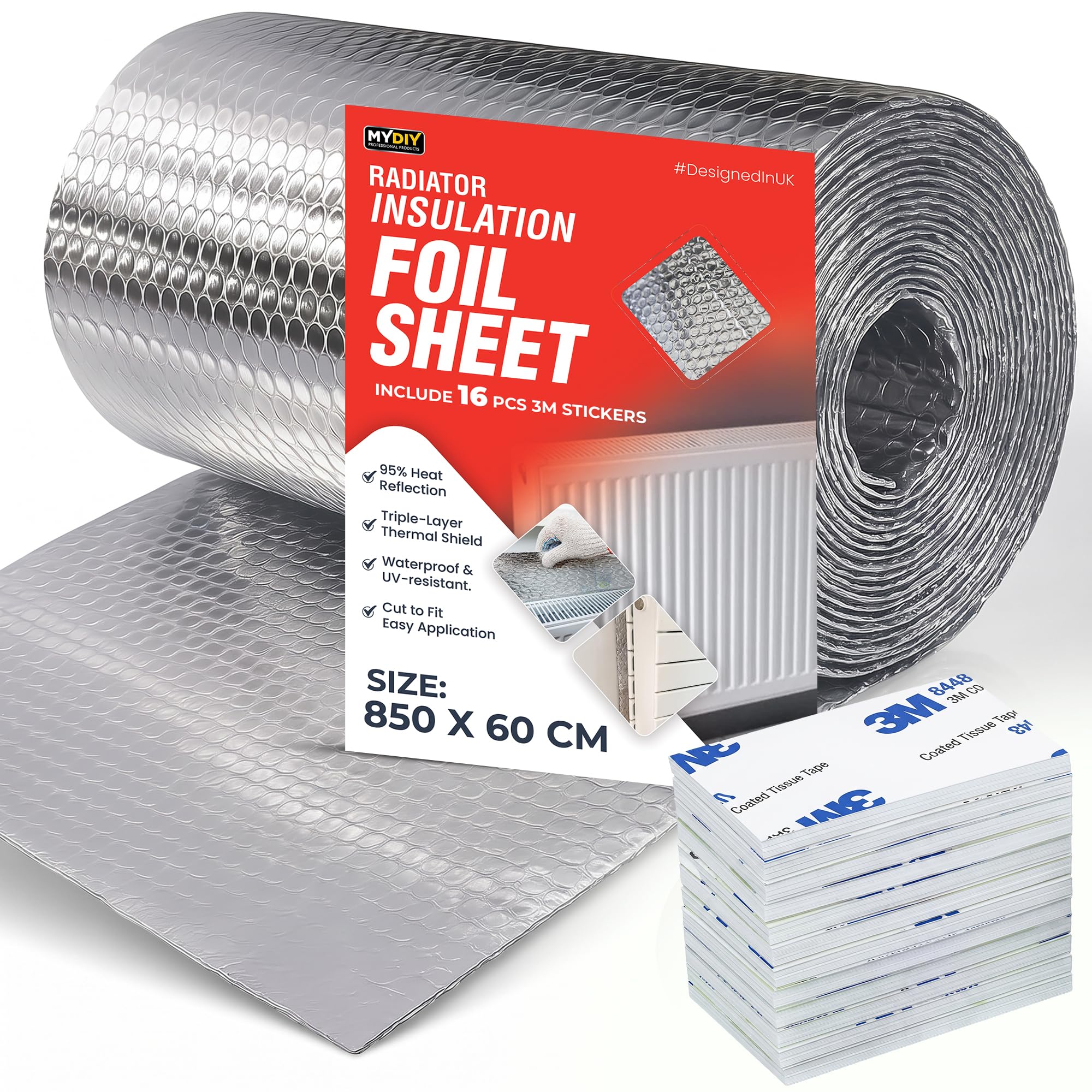 My DIY Radiator Insulation Foil Sheet 8.5 Meters x 60CM Reflects 95% Heat with 16 PCS Stickers Thermal Radiator Reflector UV Resistant, Energy Saving Foil for Wall & Floor Radiators — image 1