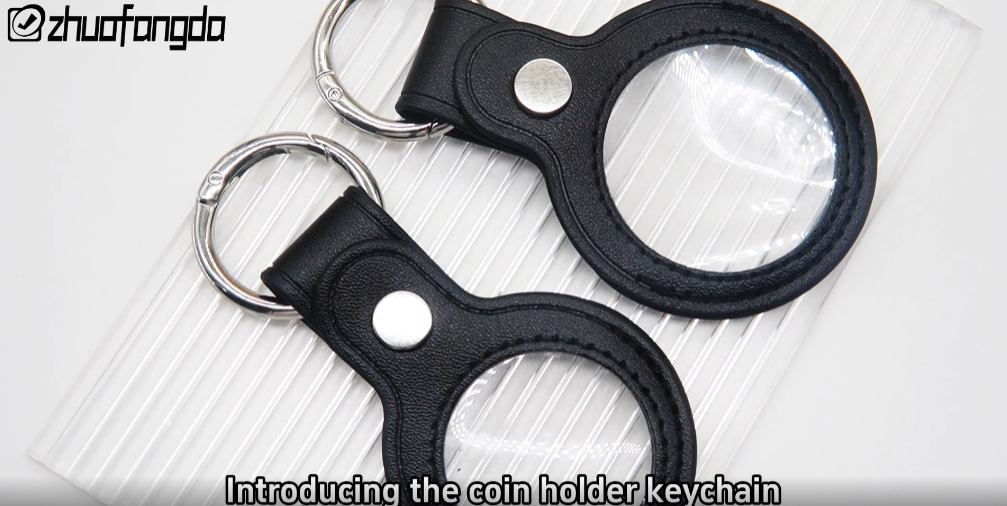 Leather Coin Holder Keychain - Protective Case For Coins & Medals Up To 34mm With Key Ring