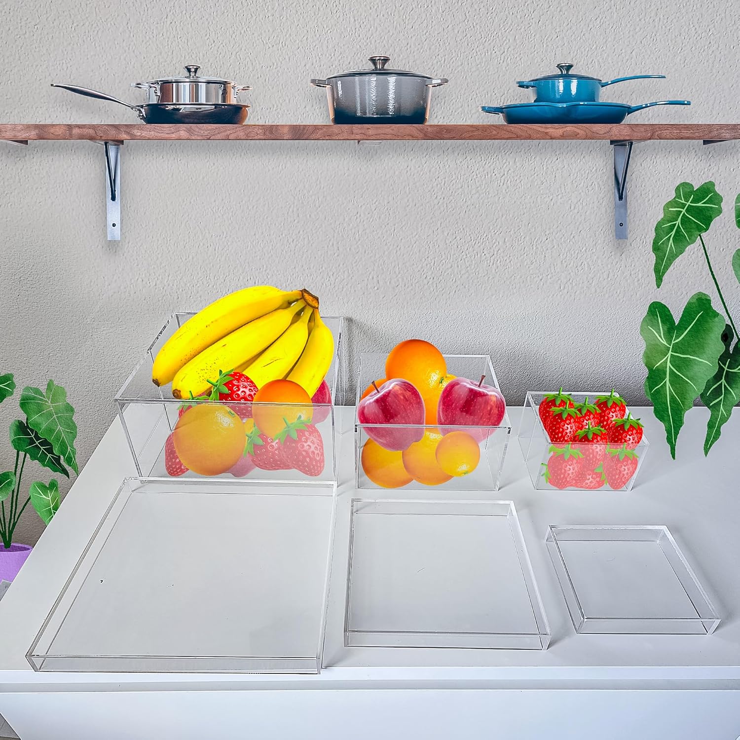 Acrylic Box with Lid, Buffet Risers, Square Cubes, Dessert Table Display Set, Food Risers Display for Party Clear Acrylic Boxes 3PCS 5" 7" 9"