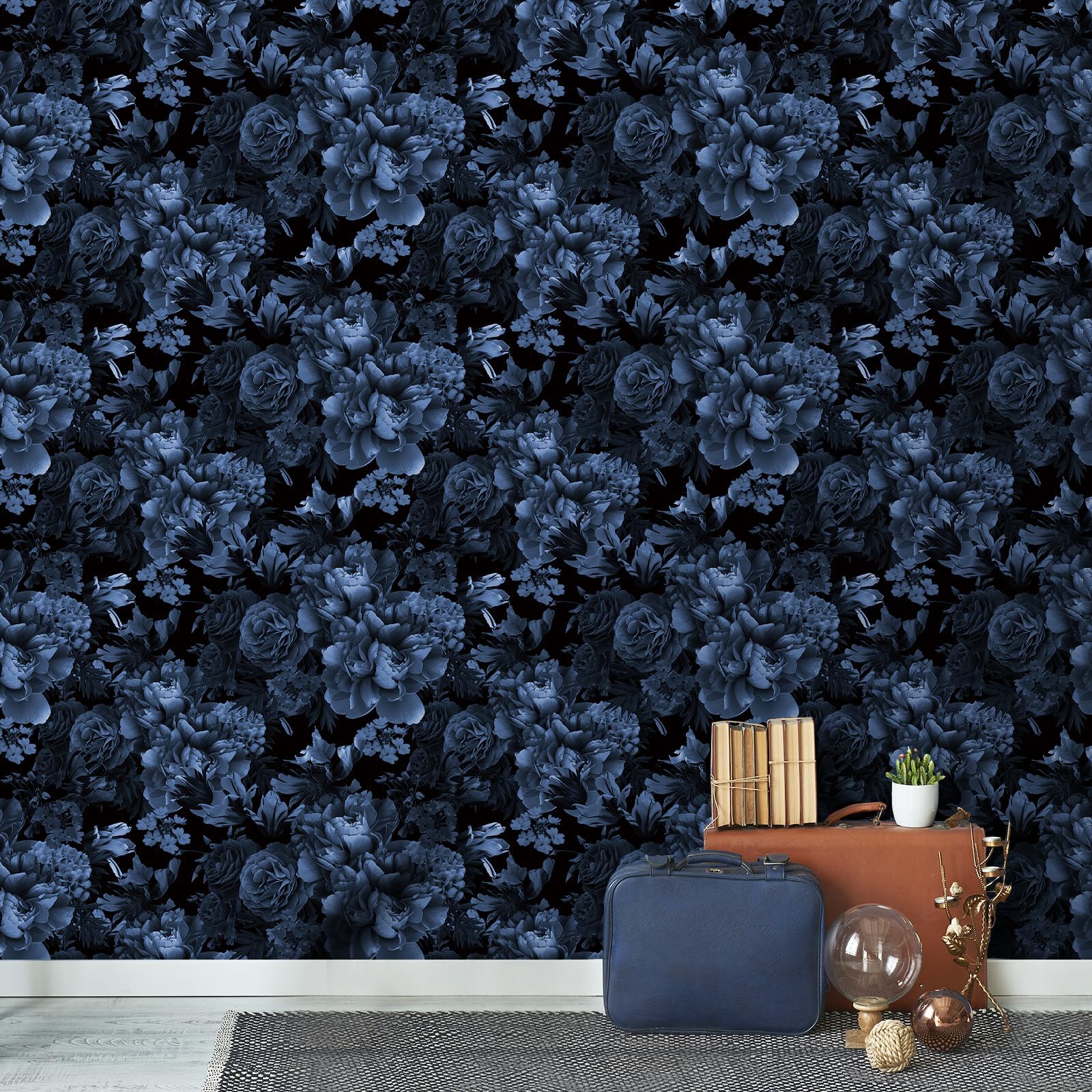 Decotalk Papel Pintado Pared Dormitorio Flores Clásico Azul 44.5X900cm | Moody Wallpaper Papel Pintado Autoadhesivo Para Salón Azul Decorativos Pared Dormitorio Baño Pasillo Impermeable