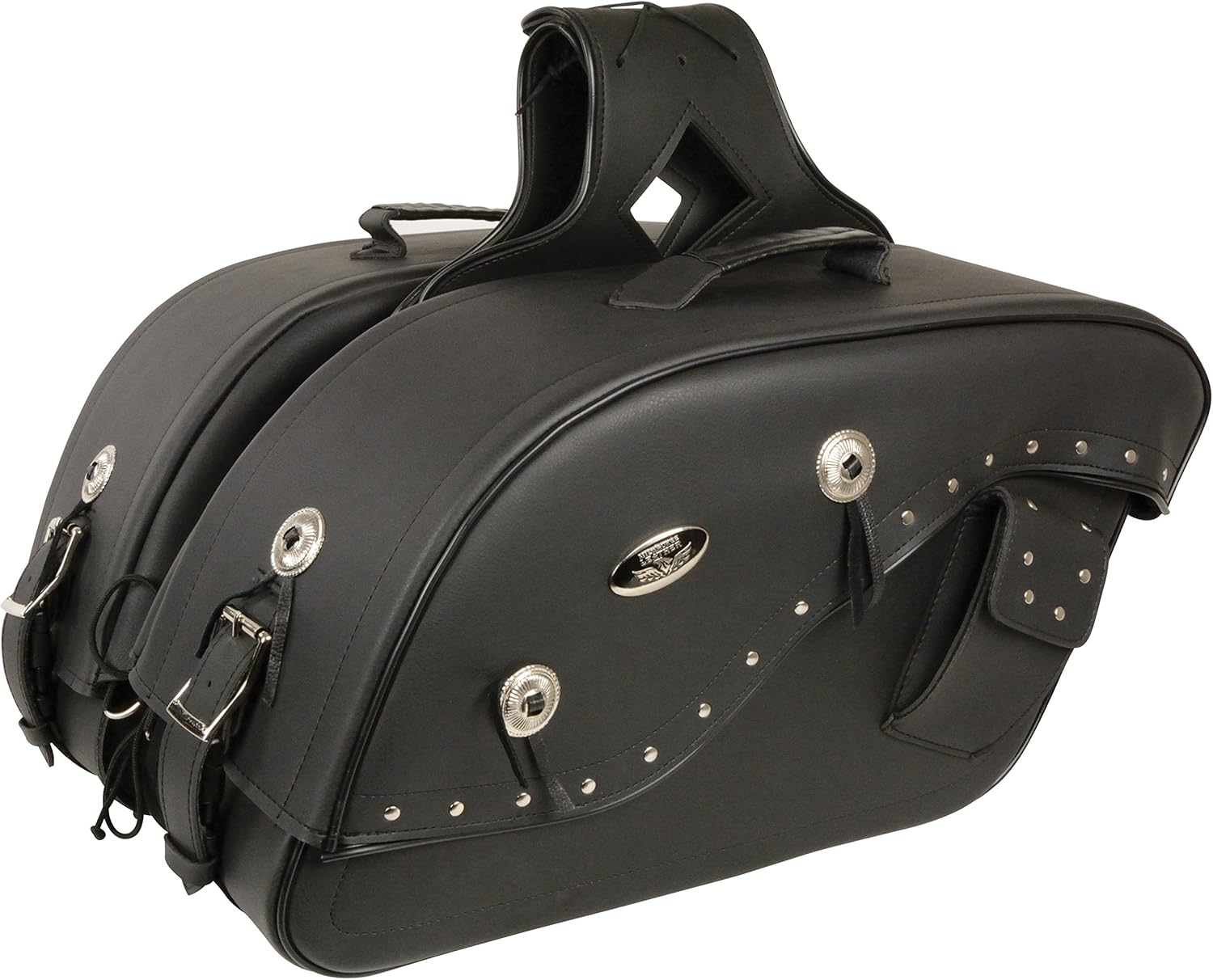 Cruiser Style Studded Throw Over Saddlebag w/Gun Holster Fits Most All Harley Davidson Bikes - "See Picture For How To Size Details"