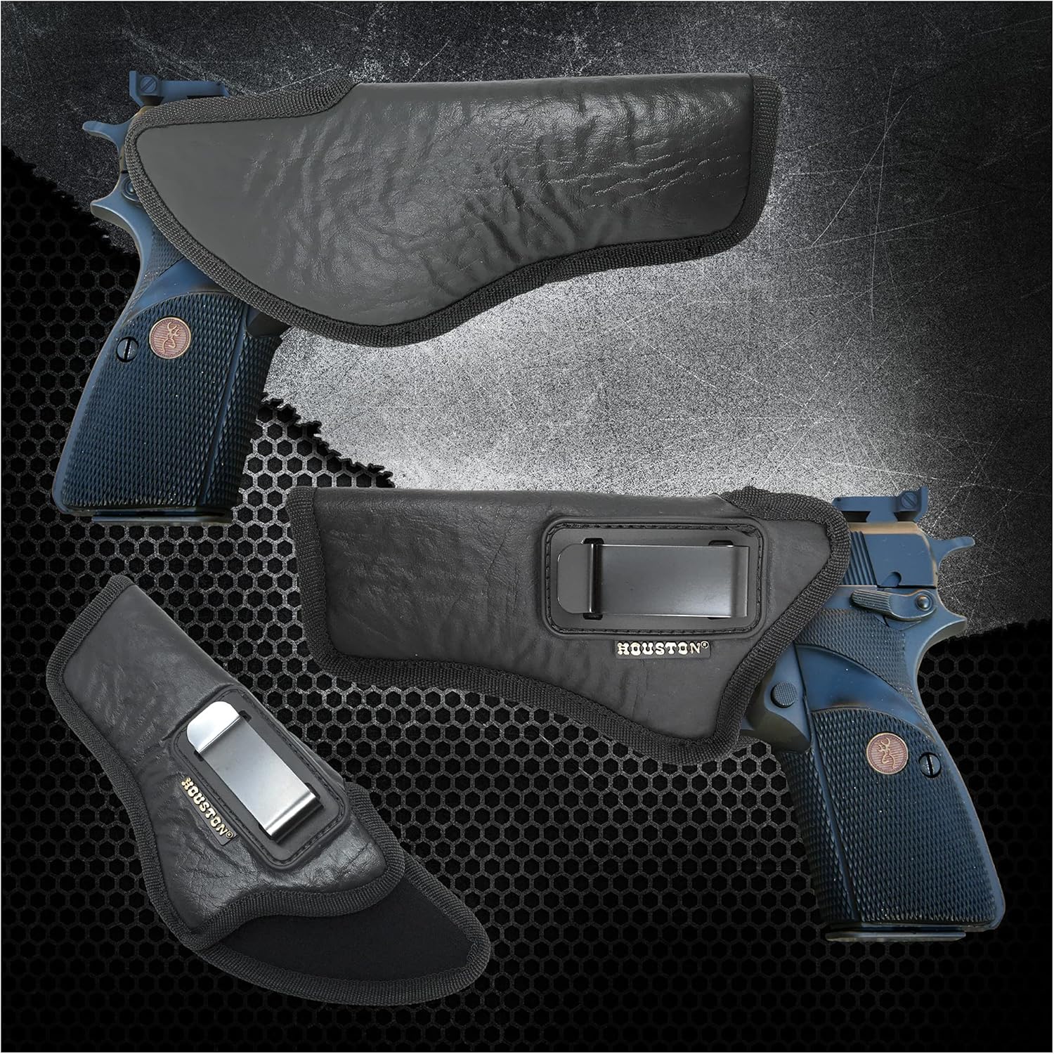 IWB Optical Gun Holster by Houston - ECO Leather Concealed Carry Soft Material - Suede Interior for Maximum Protection - FITS 1911 5", Browning 9 mm
