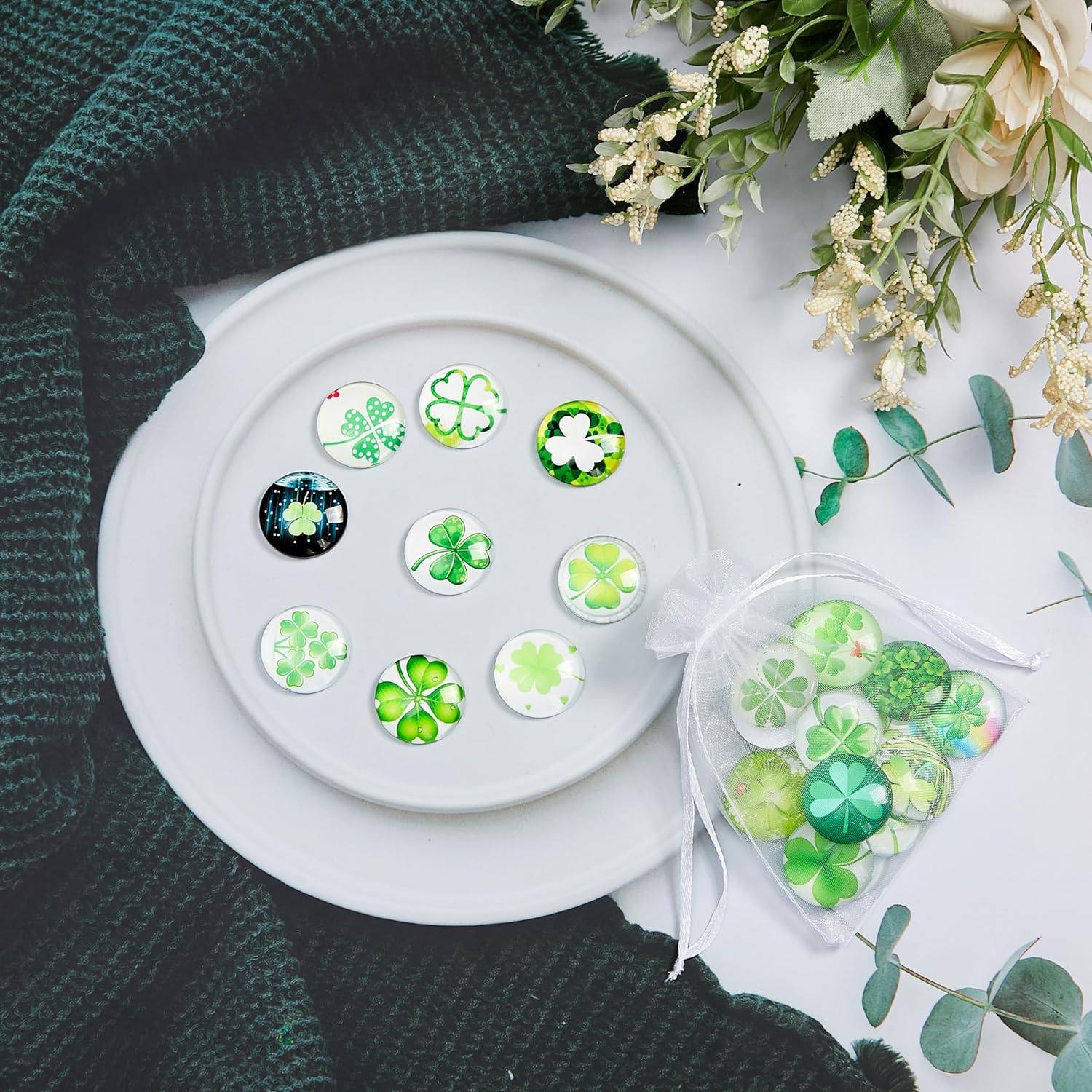 25mm Kleeblatt Glassteine - 75 Stück Glücksbringer Für DIY & Deko