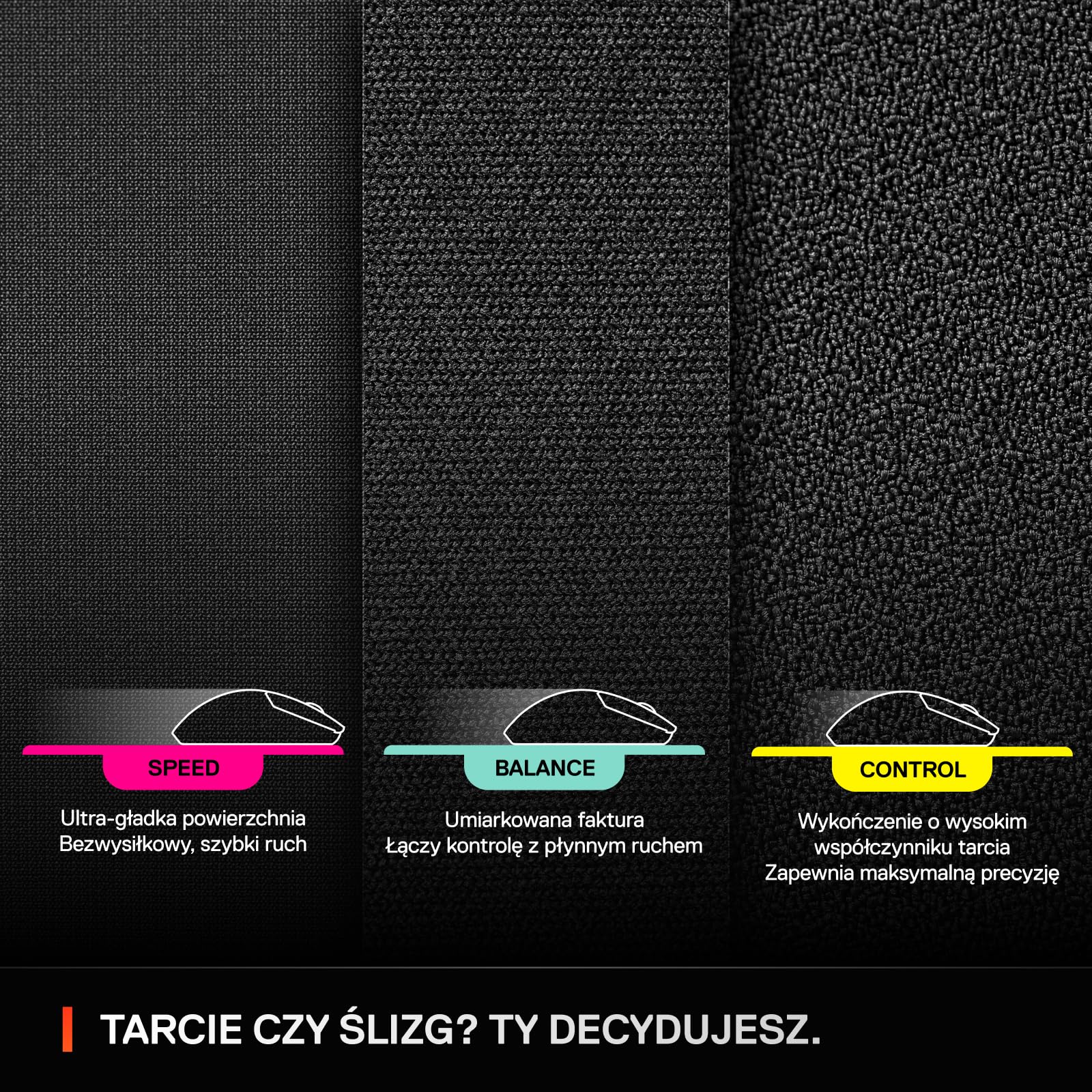 SteelSeries, podkładka QcK L Performance Speed - Dodatkowa gęstość dająca poślizg - Niskoprofilowe przeszycia krawędzi - Antypoślizgowa podstawa z neoprenu - Rozm. 490 x 420 mm - FPS, MOBA, RTS, MMO