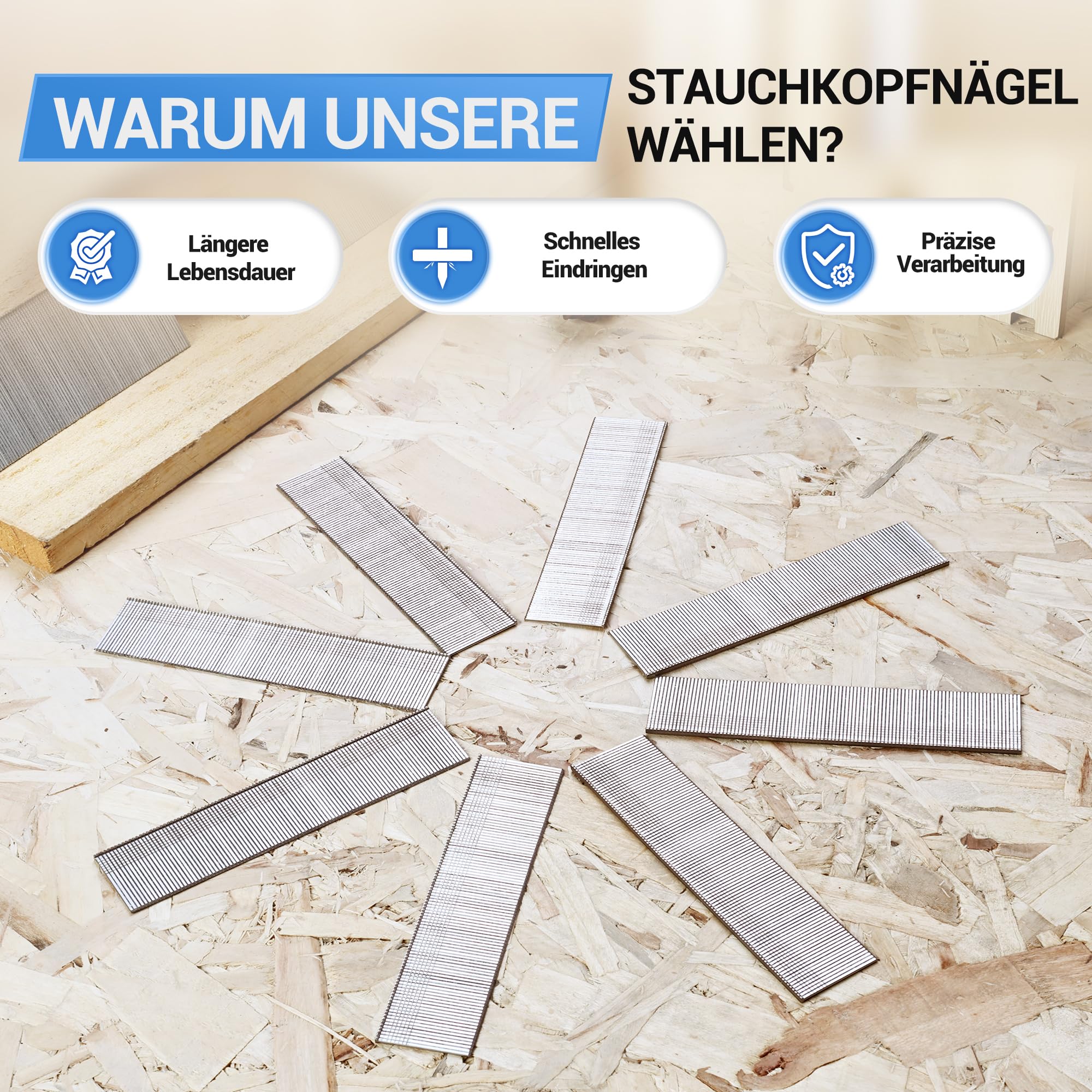 meite Edelstahl Stauchkopfnägel 18GA / 50 mm, Tackernägel 50 mm Edelstahl 304 18GA Nägel für Druckluftnagler und Elektrischer (2,000 Stück)