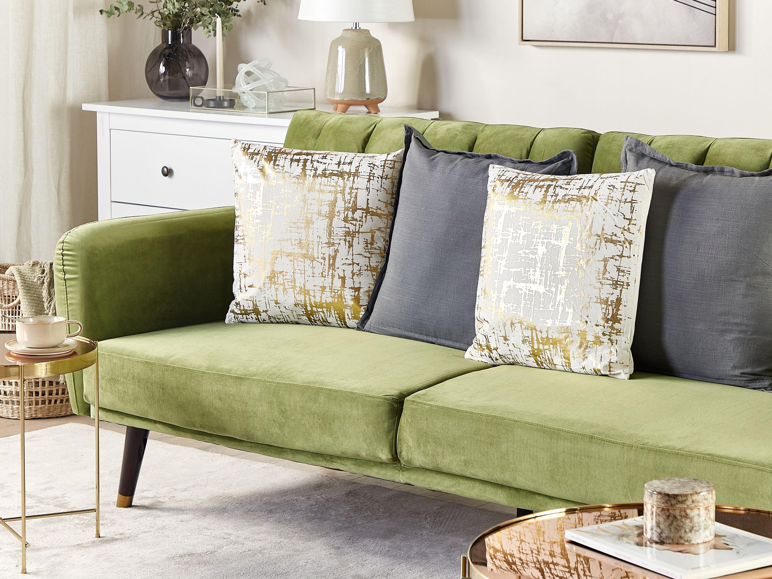 Beliani 2er Set Dekokissen Goldkissen Sofa Couch Kissen Baumwolle weiß/Gold 45x45 cm