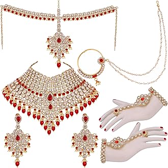 Lucky JewelleryWedding Designer Gold Plated Dulhan Choker Bridal Set with sheeshpatti for Girls & Women (2475-L1ZS-KD124-)