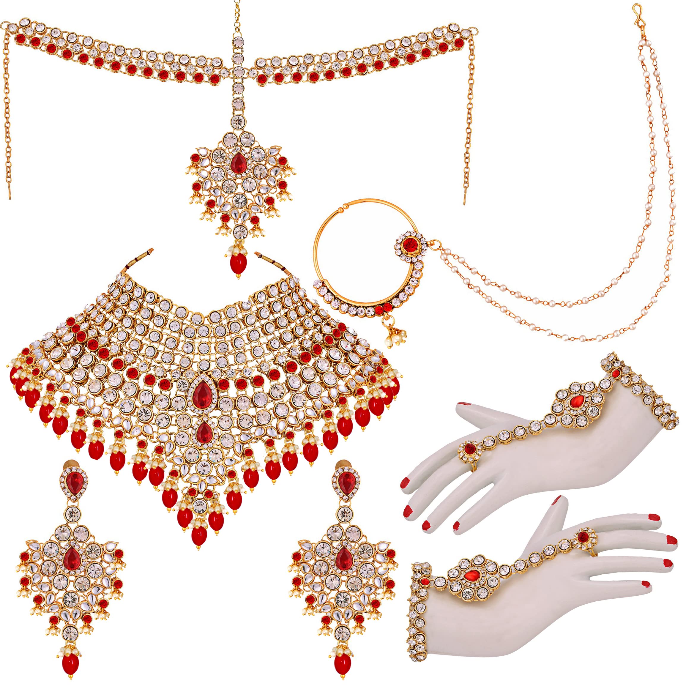 Lucky Jewellery Wedding Designer Gold Plated Dulhan Choker Bridal Set with sheeshpatti for Girls & Women (2475-L1ZS-KD124-)