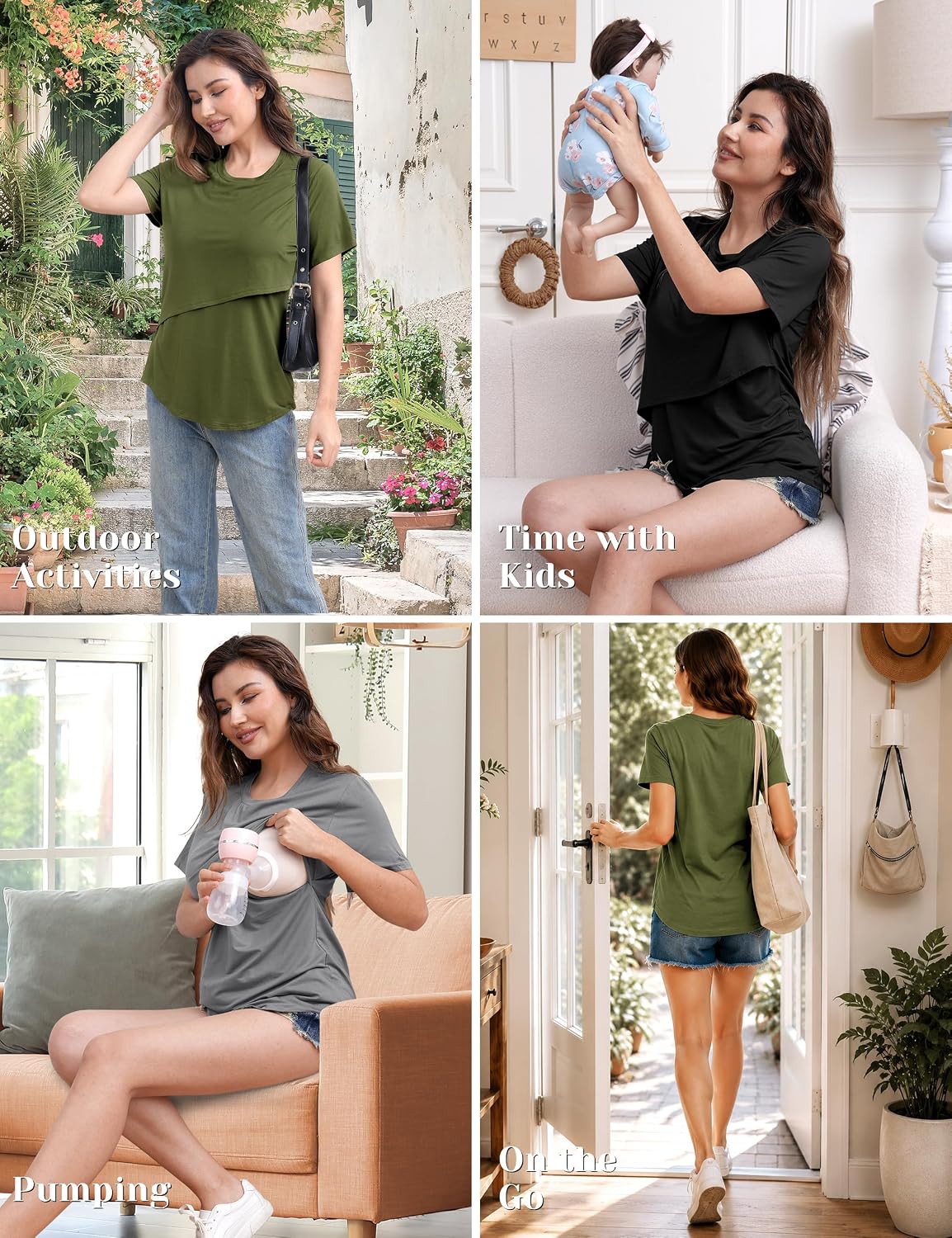 SUNNYBUY 3 Pack Maternity Nursing Tops, Short Sleeve Breastfeeding Shirts | Water-repellent finish, soft stretch fabric, easy nursing access, for pregnancy and postpartum